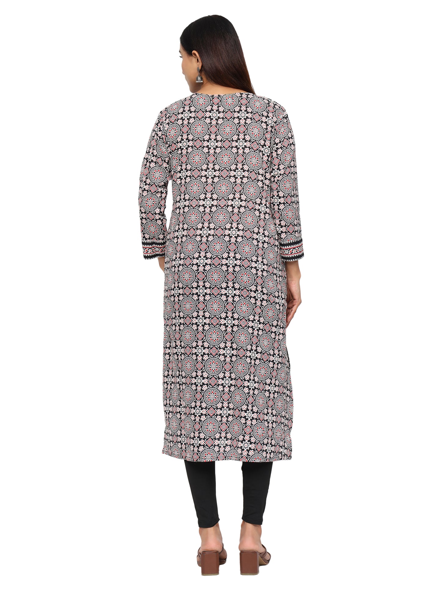 Designer Patch Work Ajrakh Print Kurti in Pure Cotton-Black