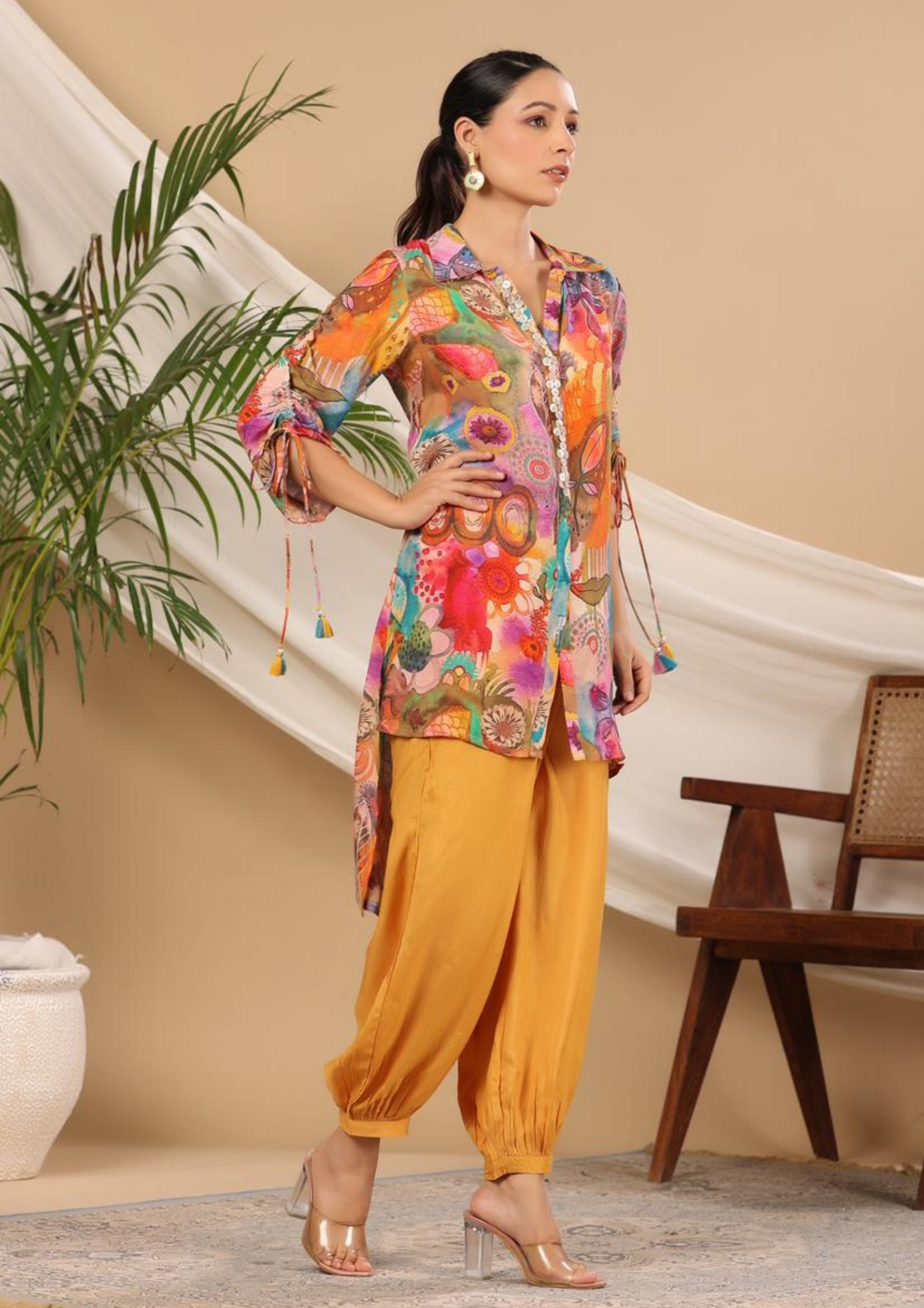 Coord Set in Pure Muslin Yellow Colour