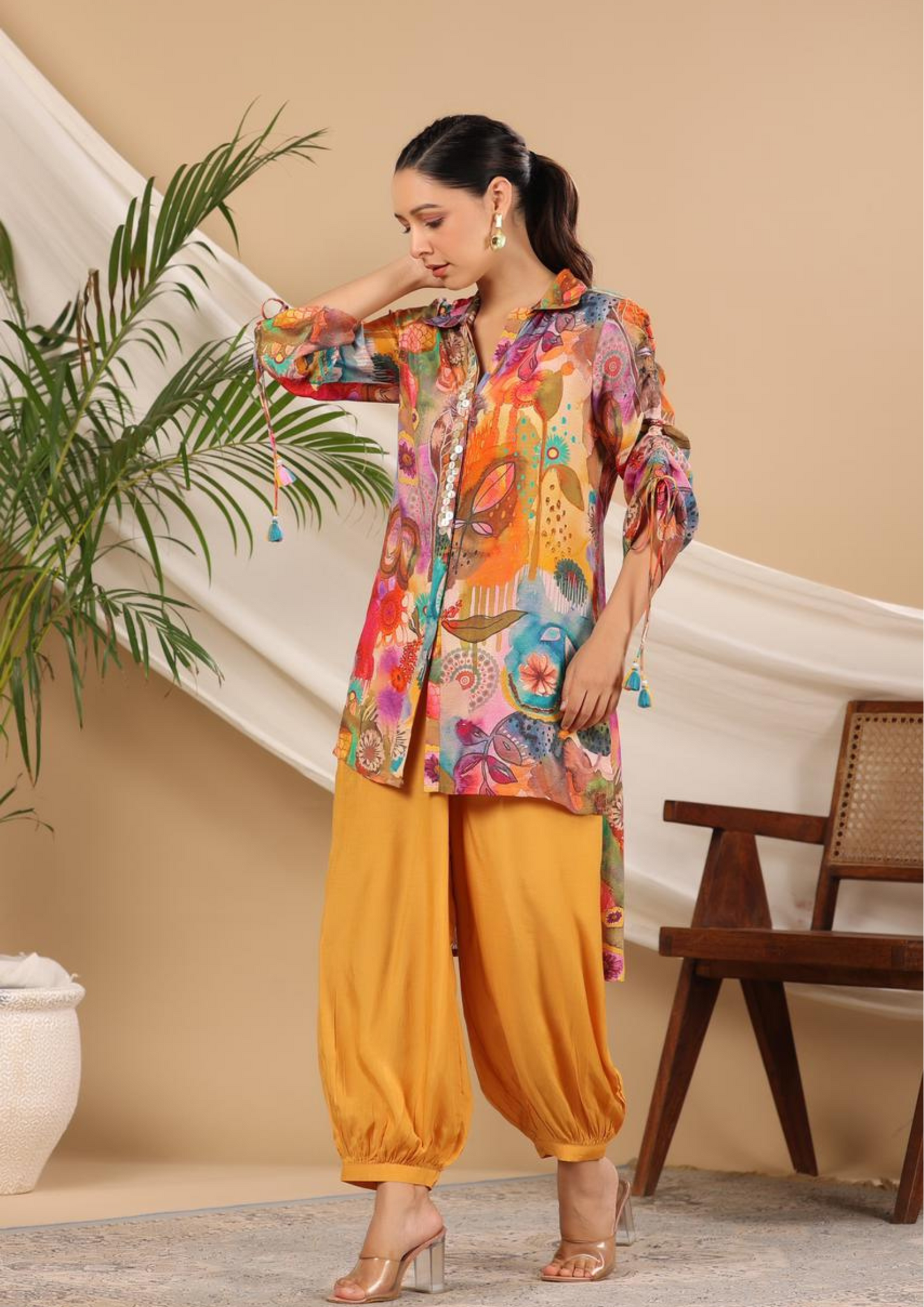 Coord Set in Pure Muslin Yellow Colour