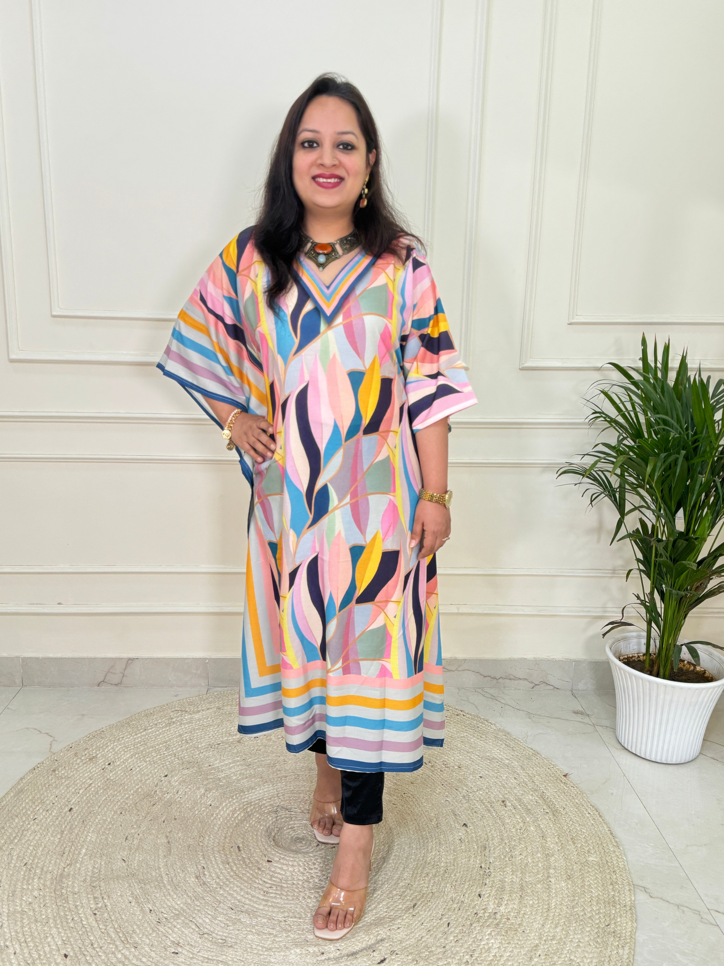 Ziaana Kaftan Collection- Pink Leaf