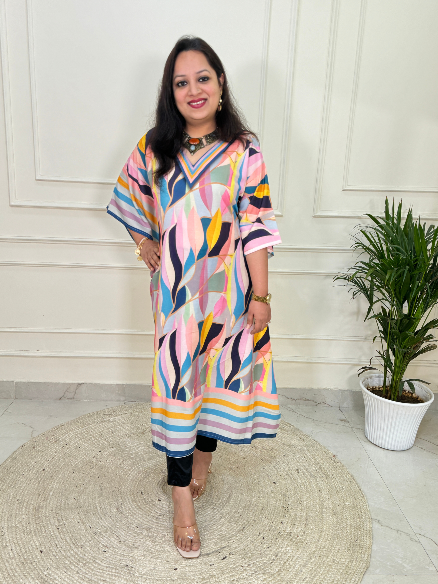 Ziaana Kaftan Collection- Pink Leaf