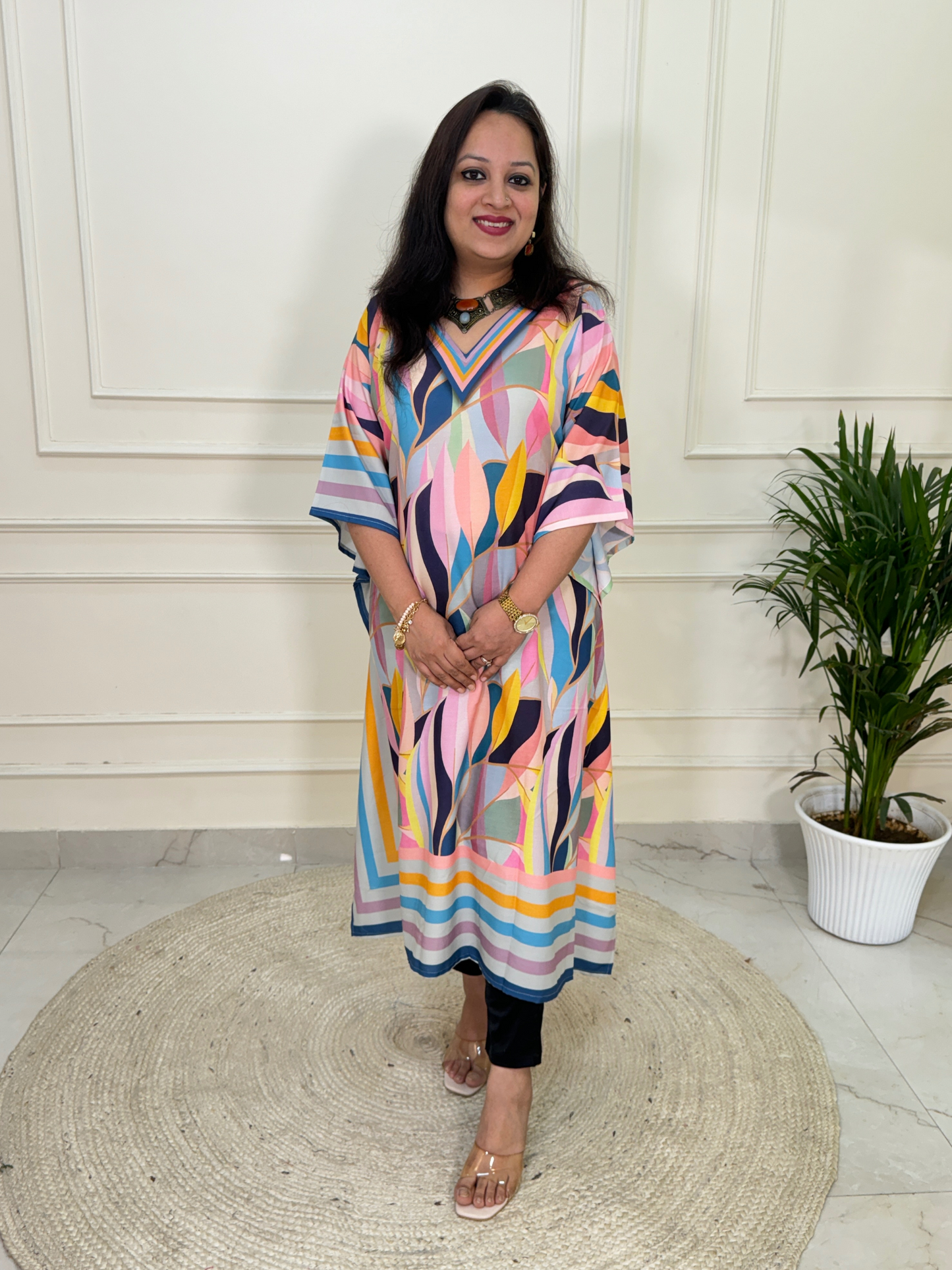 Ziaana Kaftan Collection- Pink Leaf