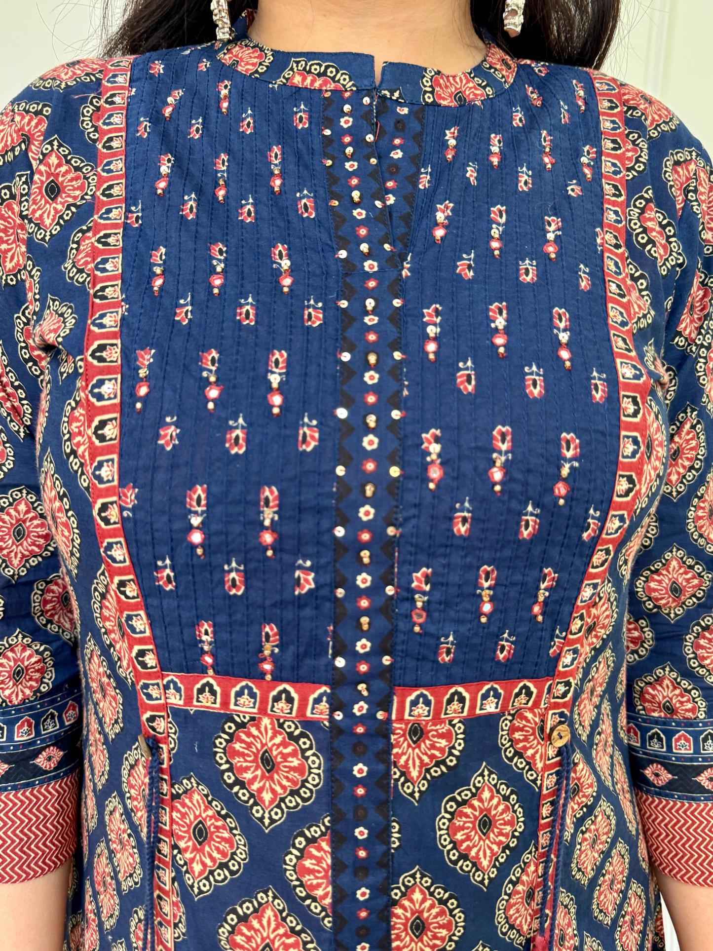 Ajrakh A line Suit set-Navy Blue Colour