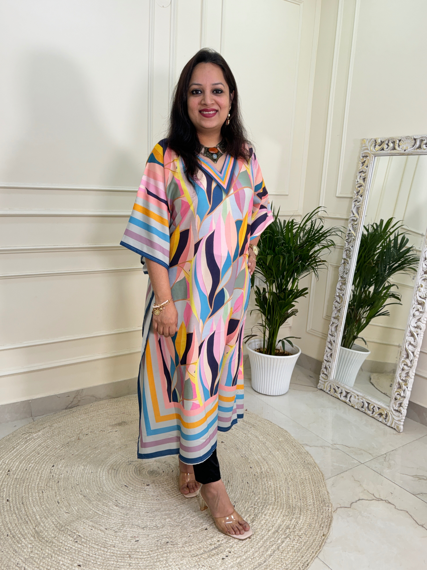 Ziaana Kaftan Collection- Pink Leaf