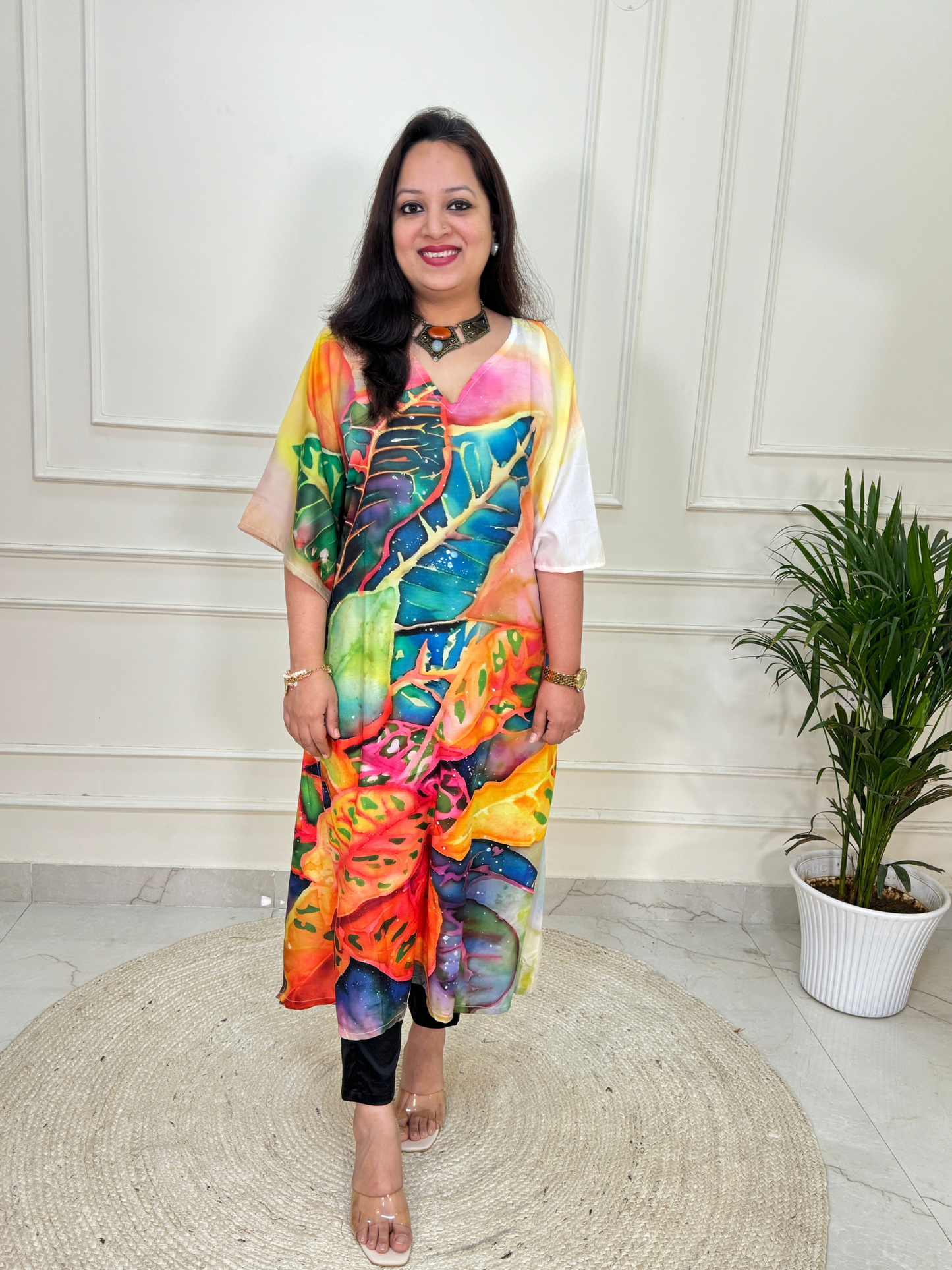 Ziaana Kaftan Collection- Multicolour Leaf