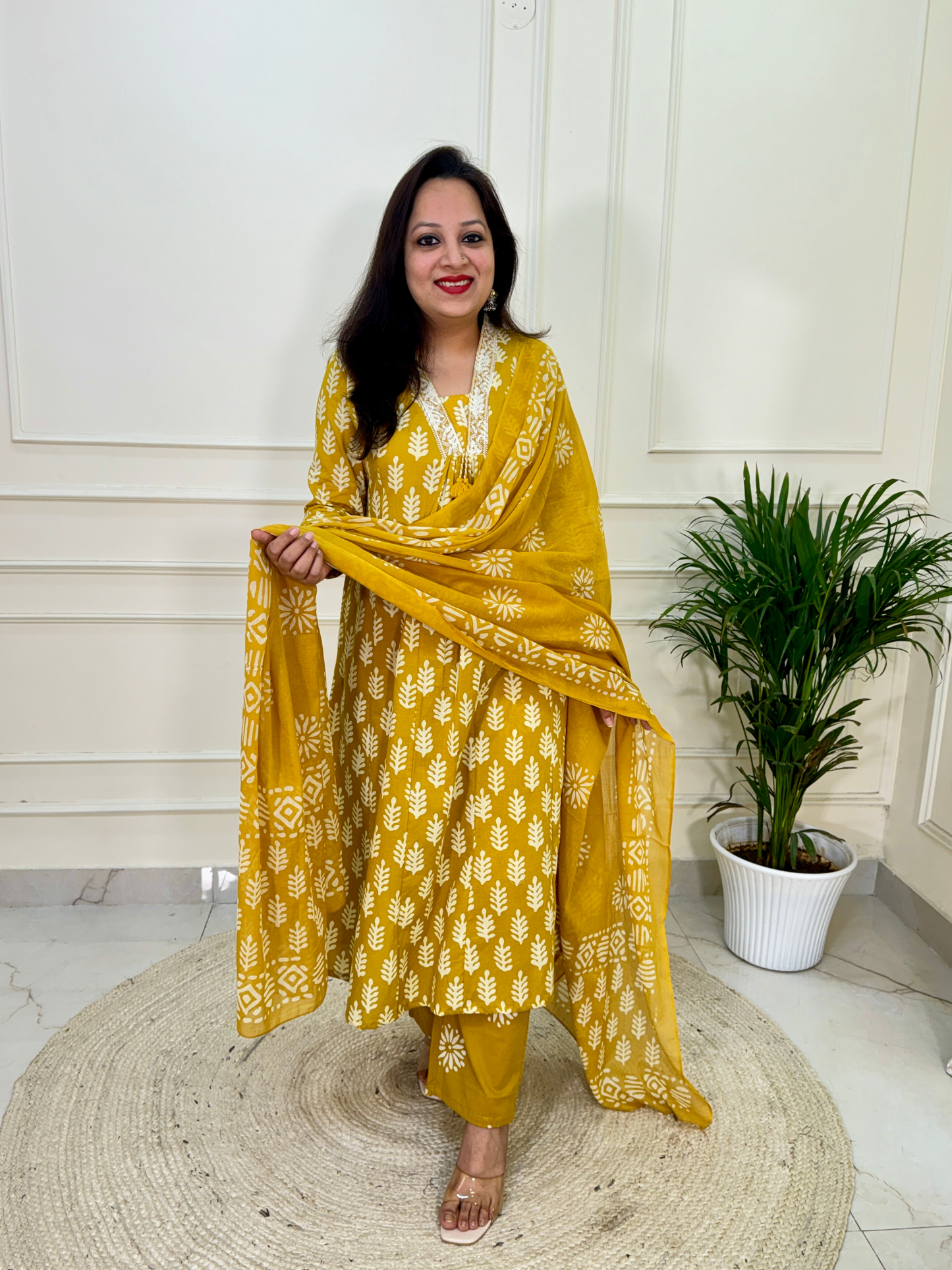 Baatik Kurti Set-Yellow Colour