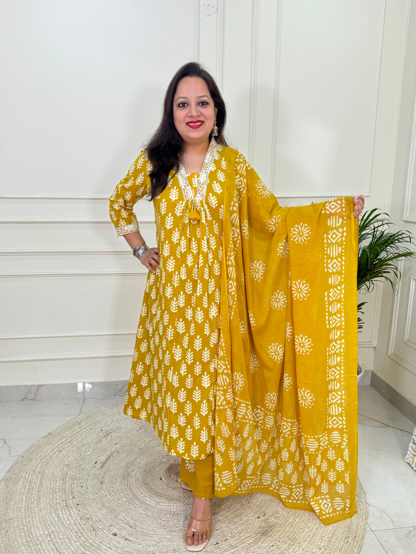 Baatik Kurti Set-Yellow Colour