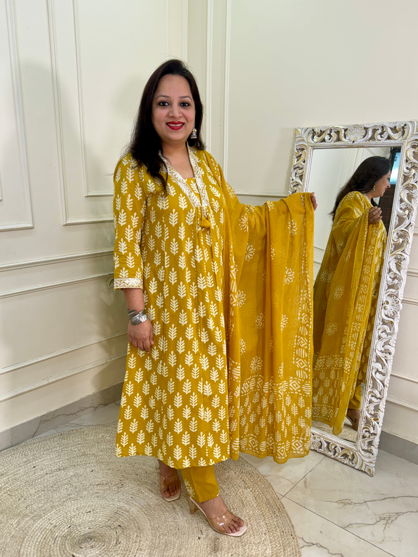 Baatik Kurti Set-Yellow Colour