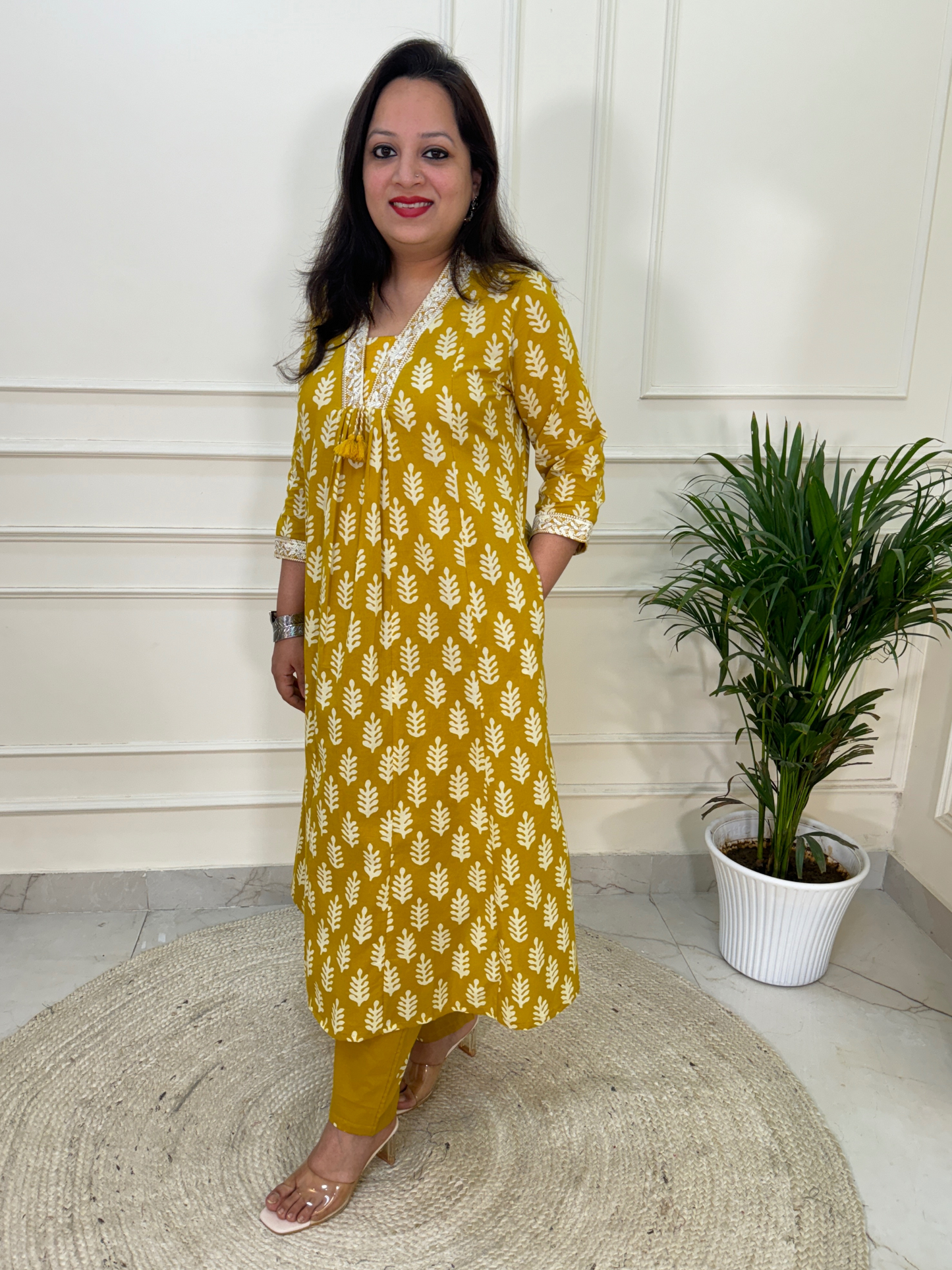 Baatik Kurti Set-Yellow Colour