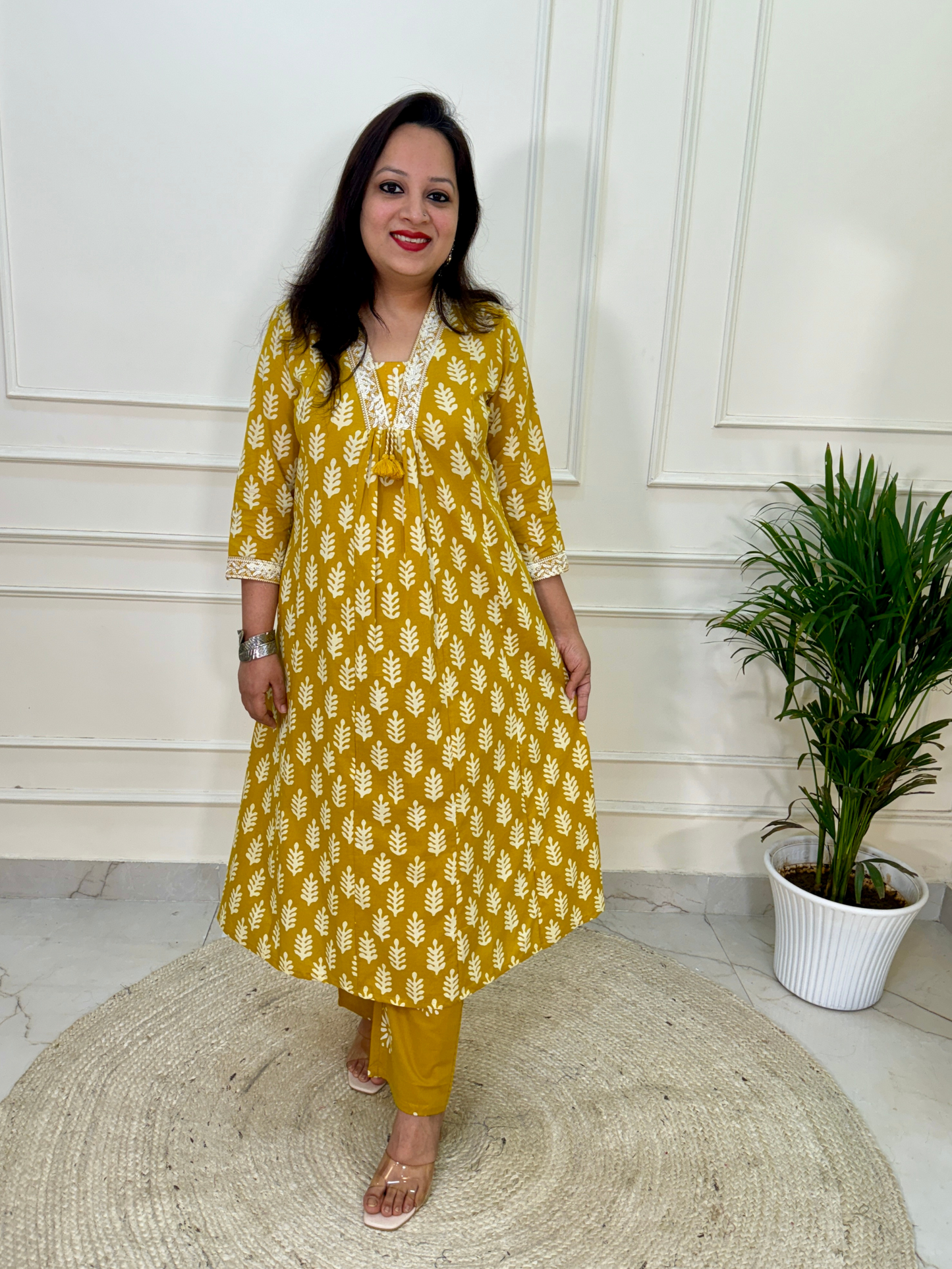 Baatik Kurti Set-Yellow Colour