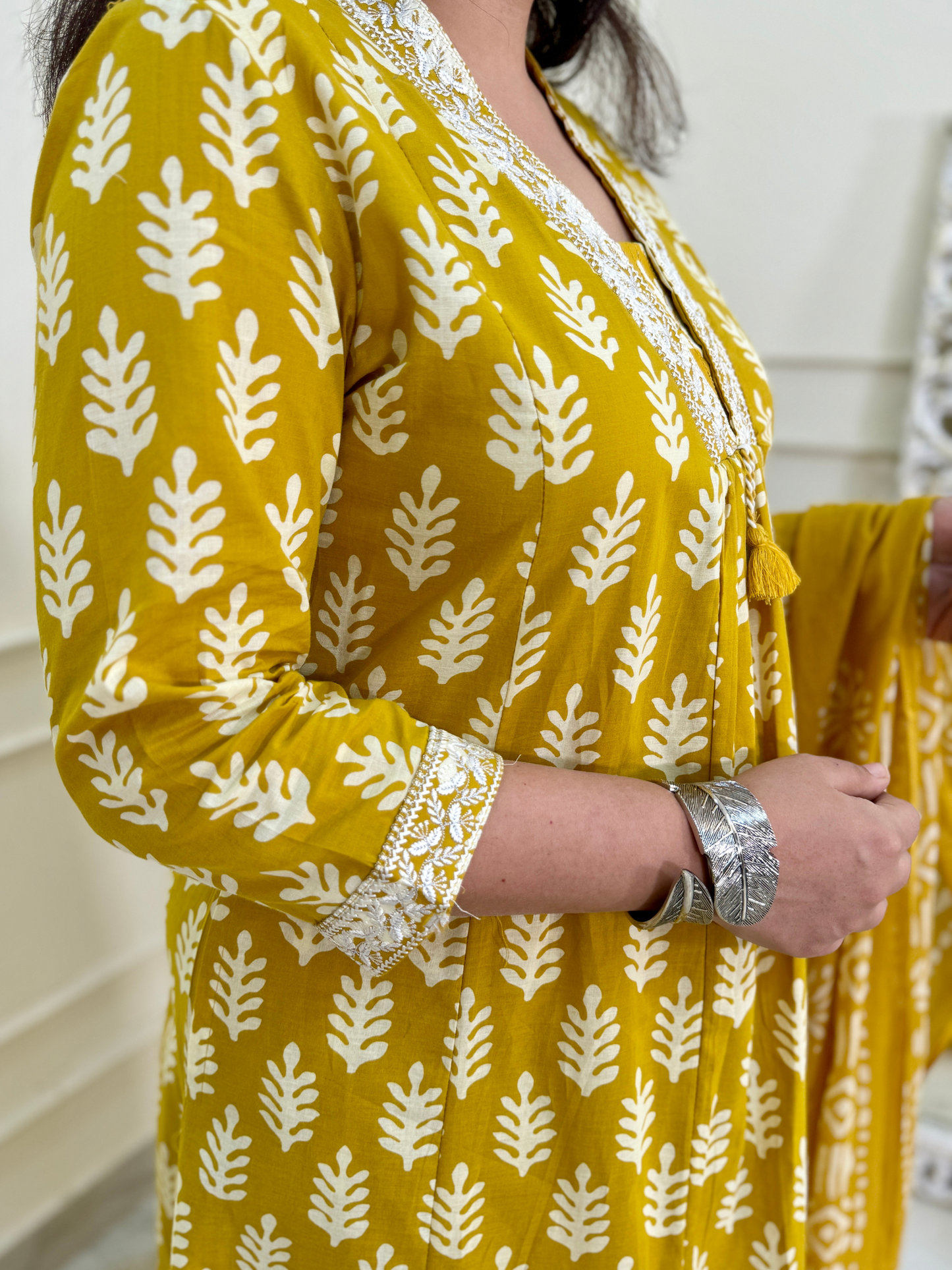 Baatik Kurti Set-Yellow Colour