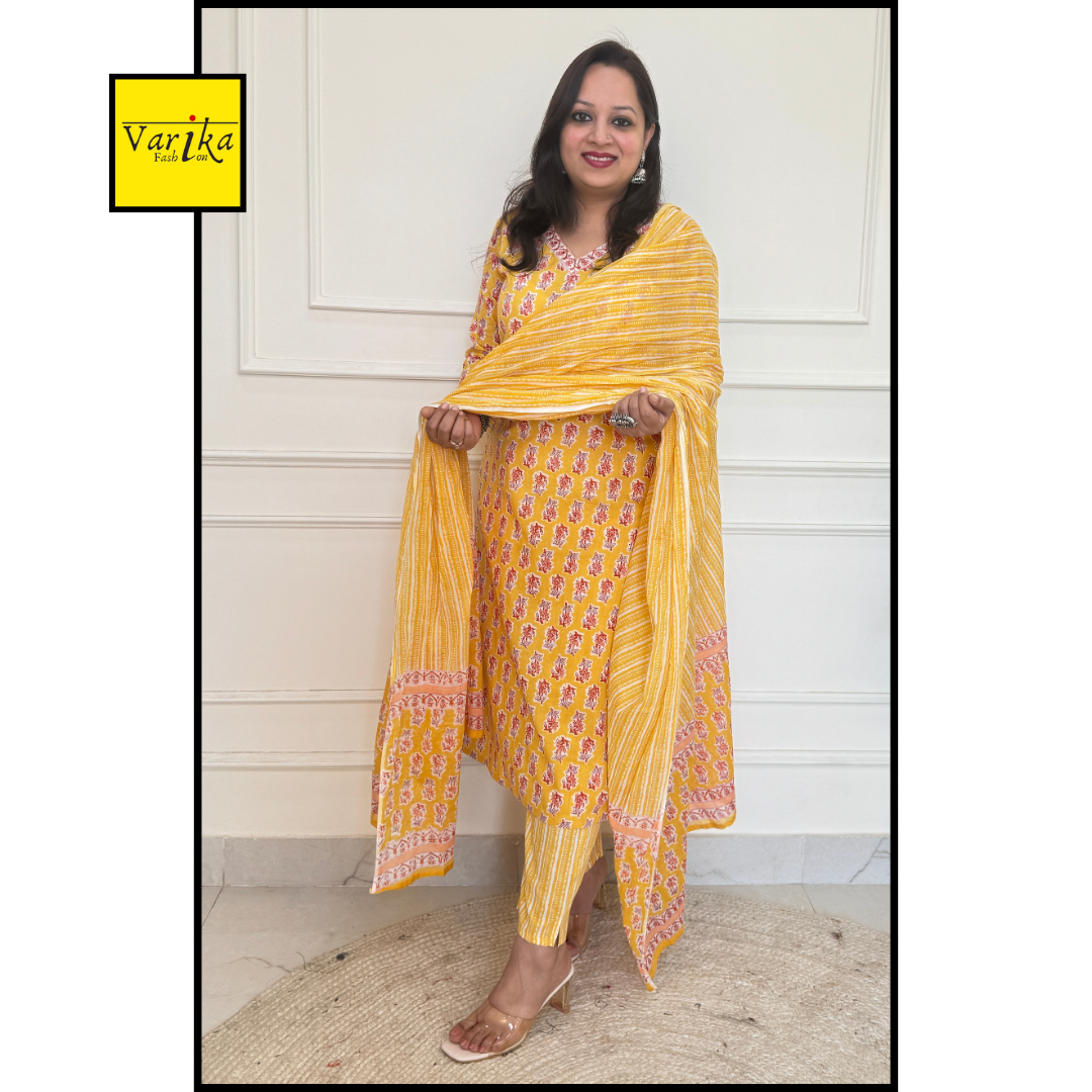 Bagicha Straight Fit Suit set-Yellow Colour