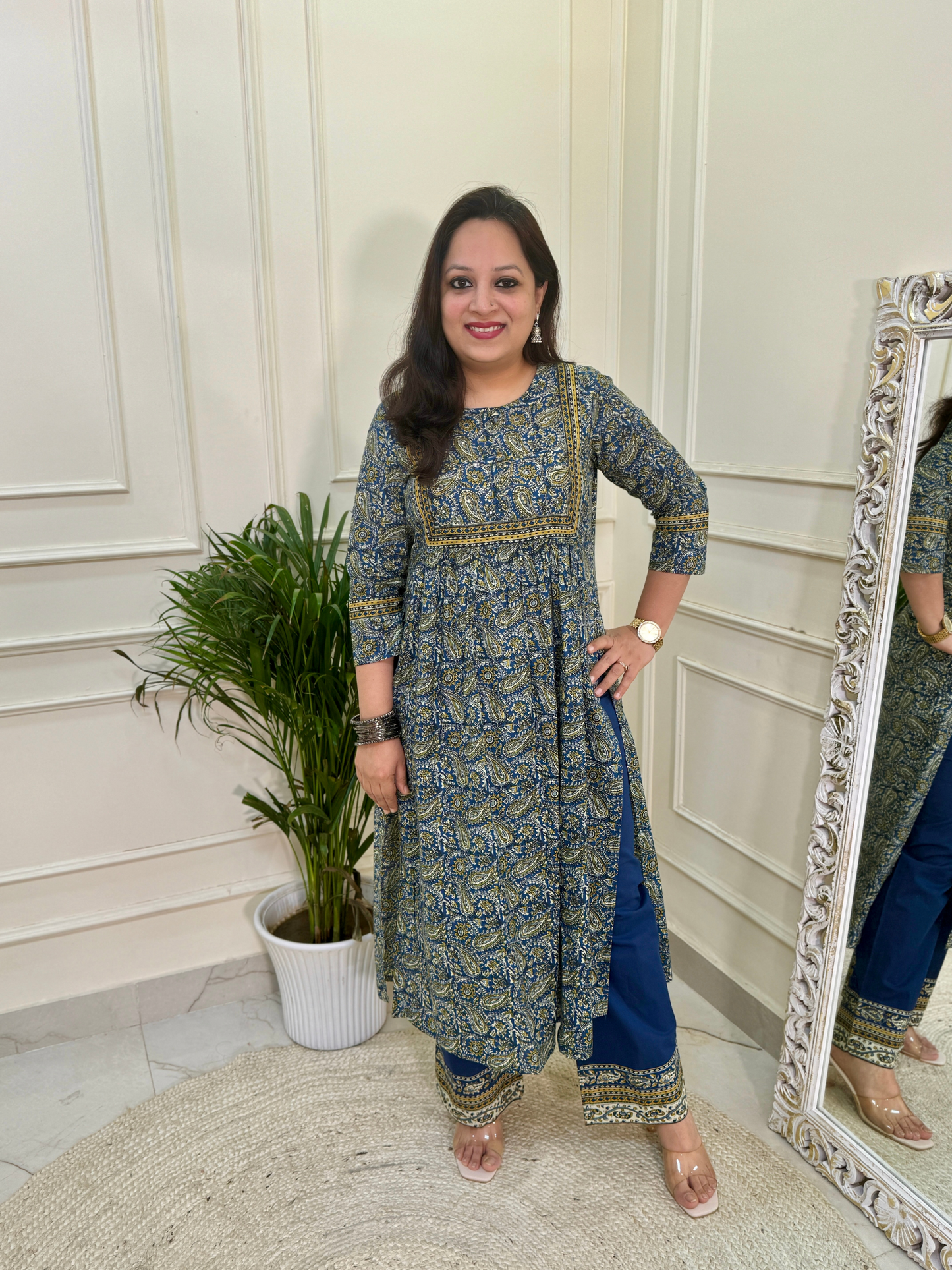 The Kalamkari Kurta Set-Blue Colour