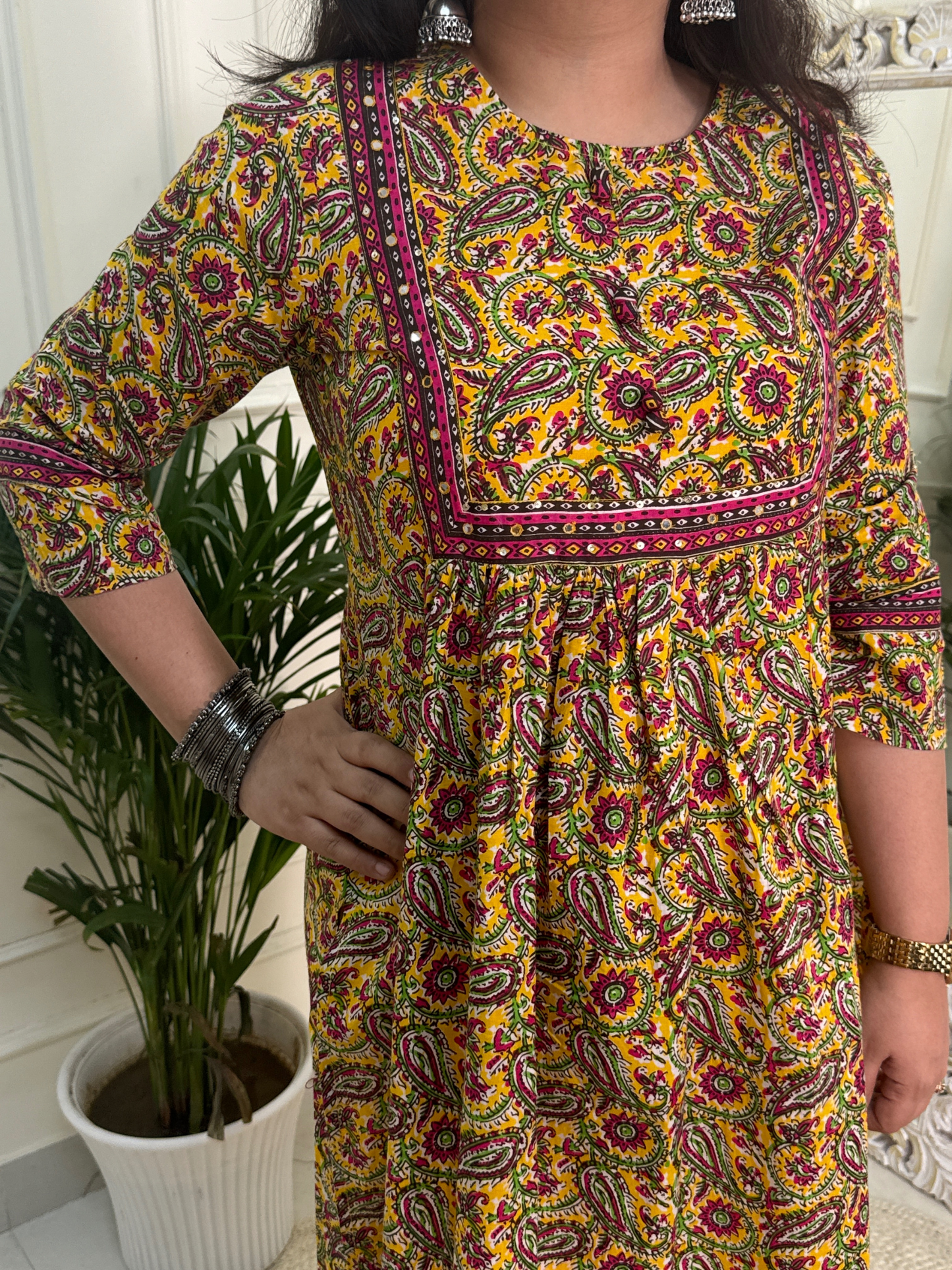 The Kalamkari Kurta Set-Yellow Colour