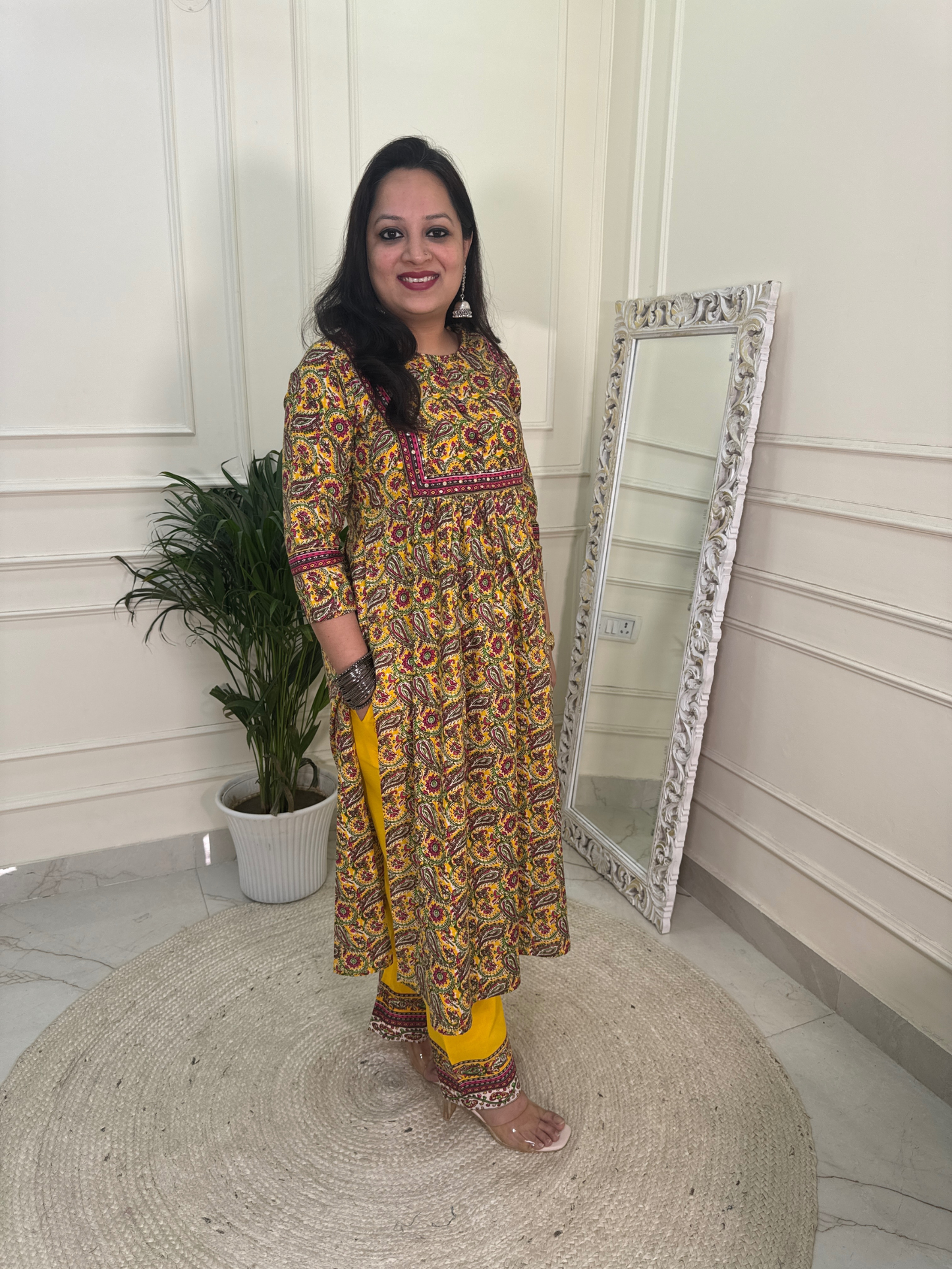 The Kalamkari Kurta Set-Yellow Colour