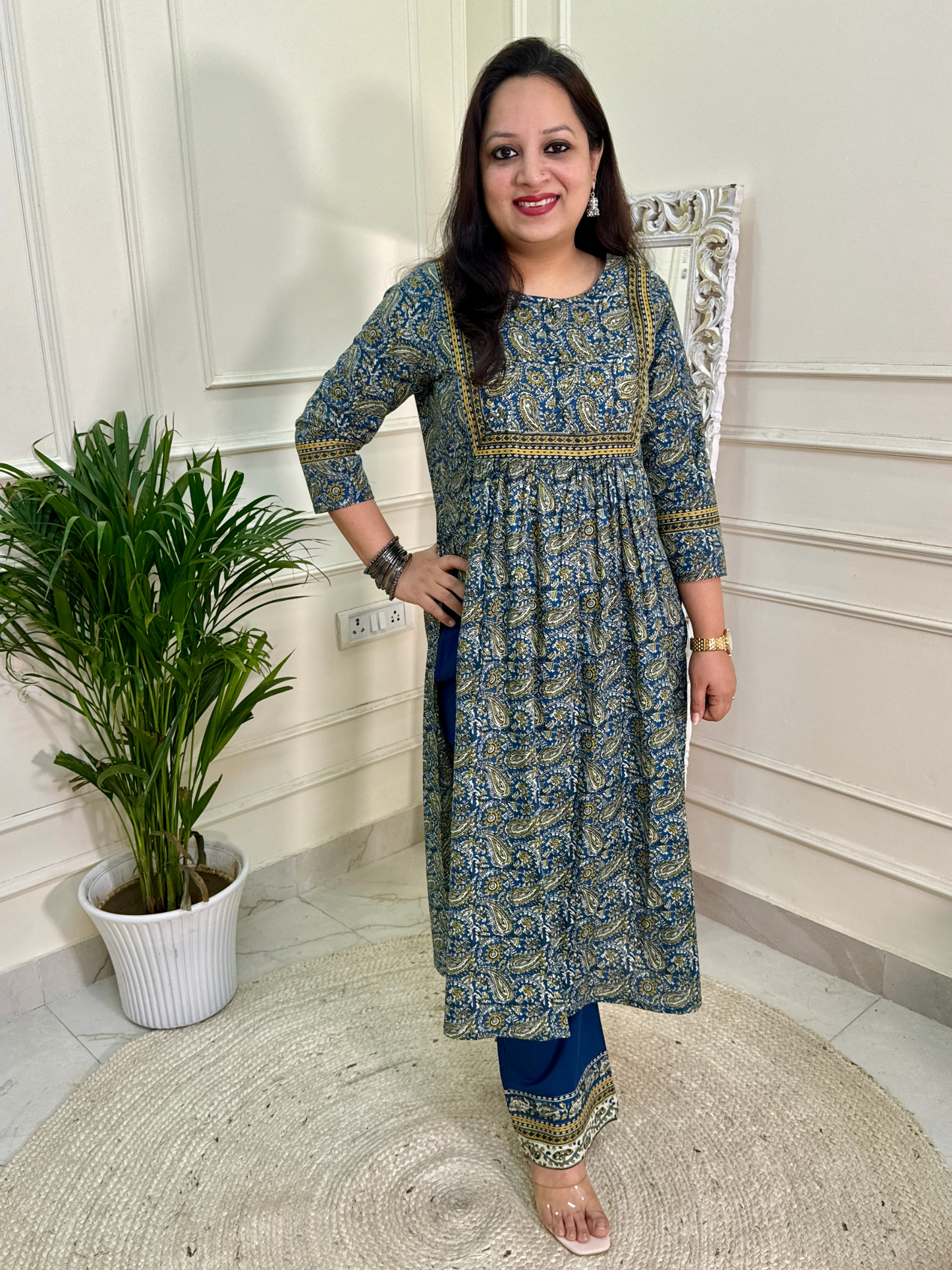 The Kalamkari Kurta Set-Blue Colour