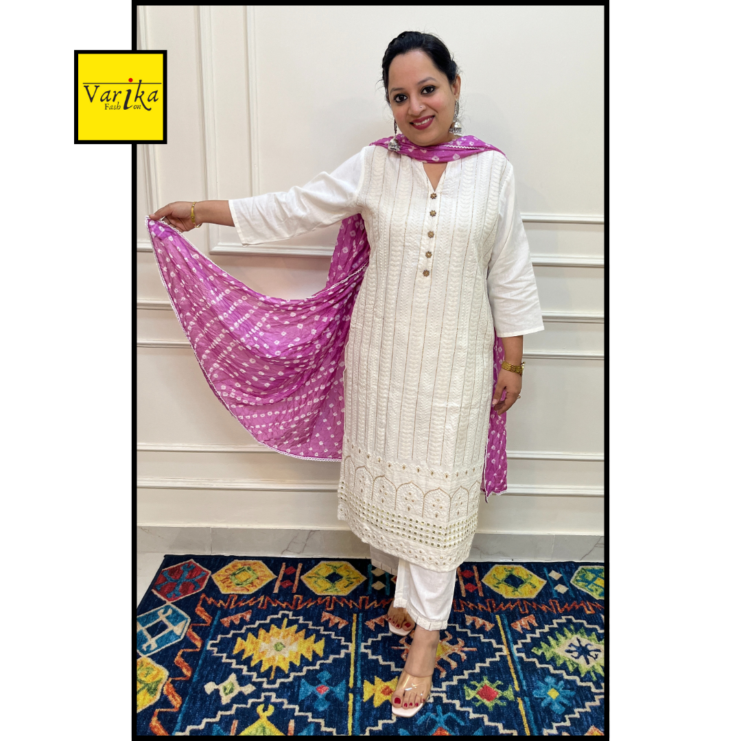 Cotton Flex 3 Piece Suit with Bandhani Dupatta