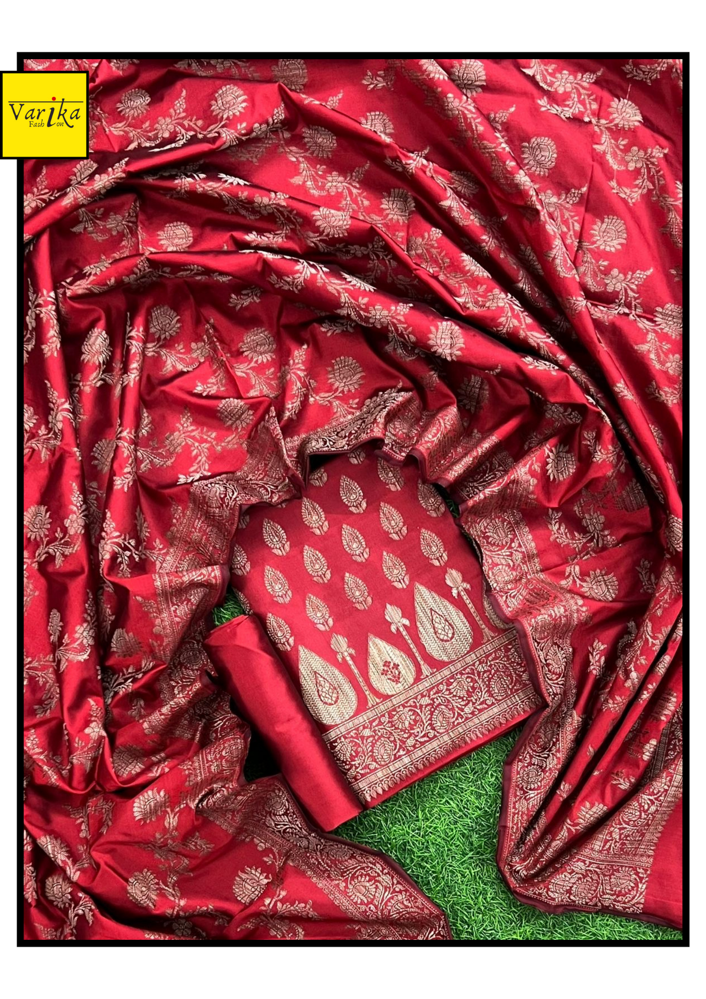 Banarasi Semi Silk Unstitched Suit with Heavy Dupatta