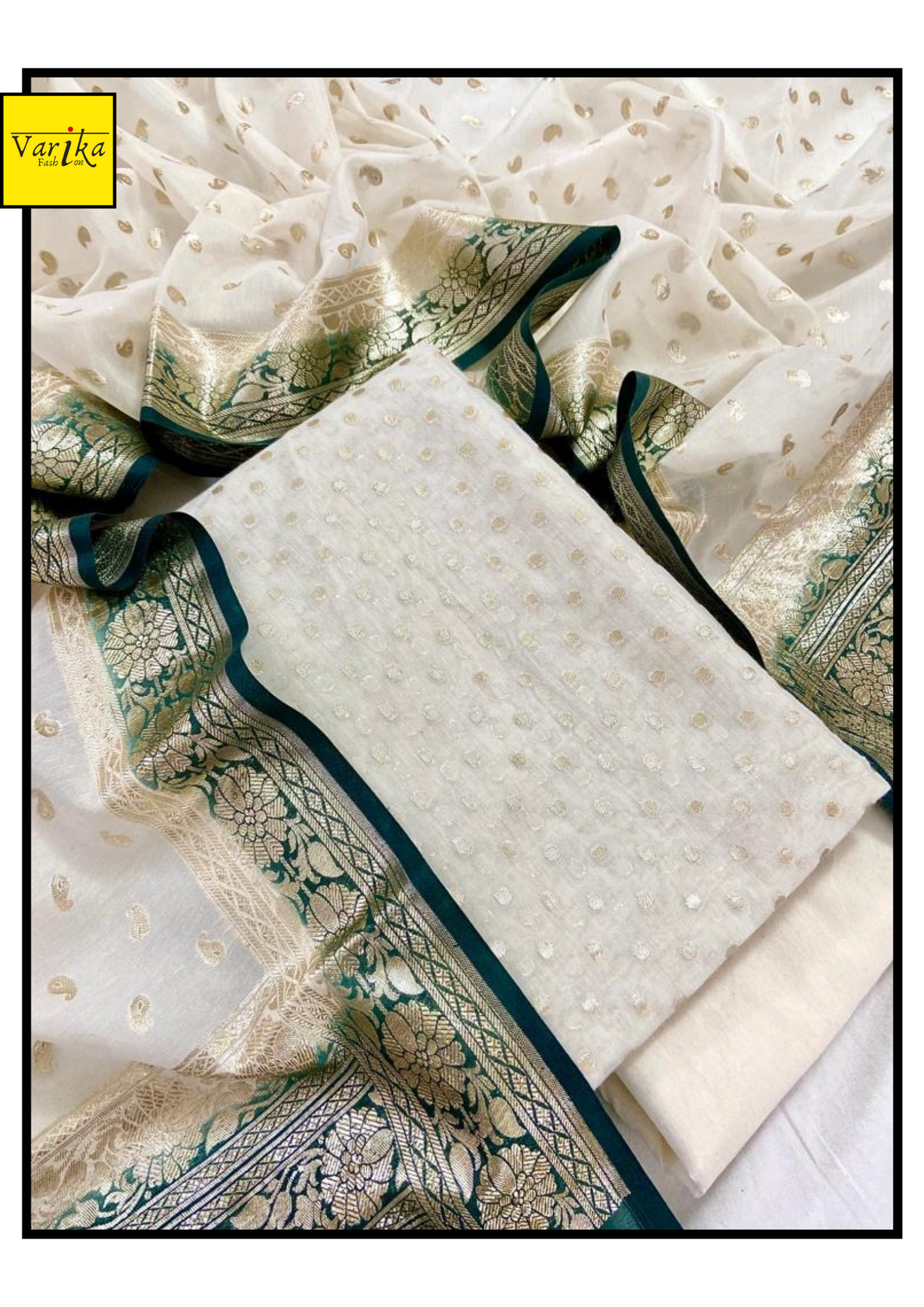 White Colour Pure Chanderi Banarasi Suit