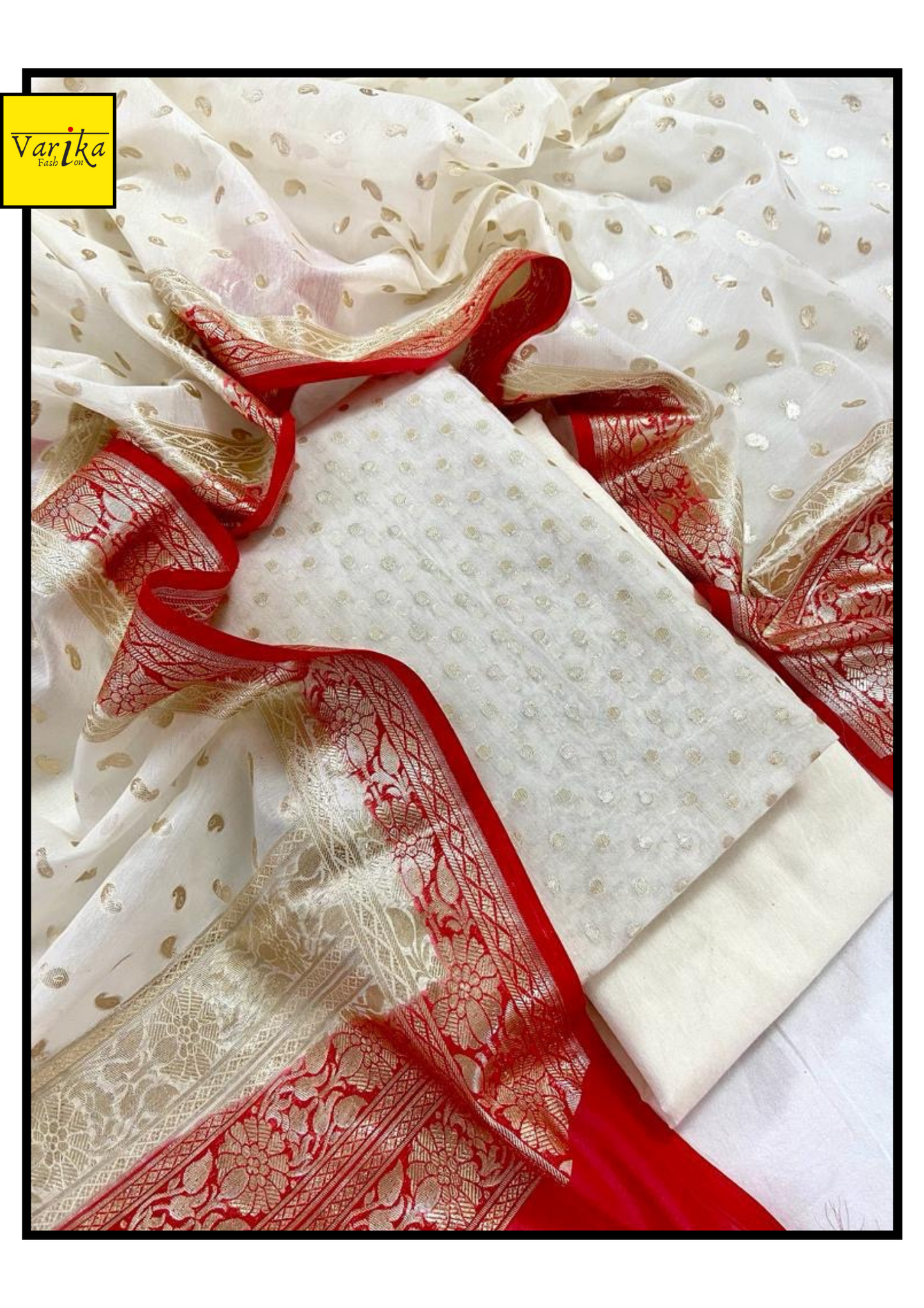 White Colour Pure Chanderi Banarasi Suit