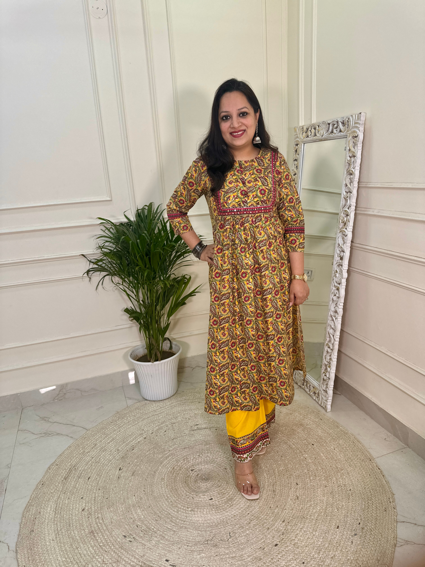 The Kalamkari Kurta Set-Yellow Colour