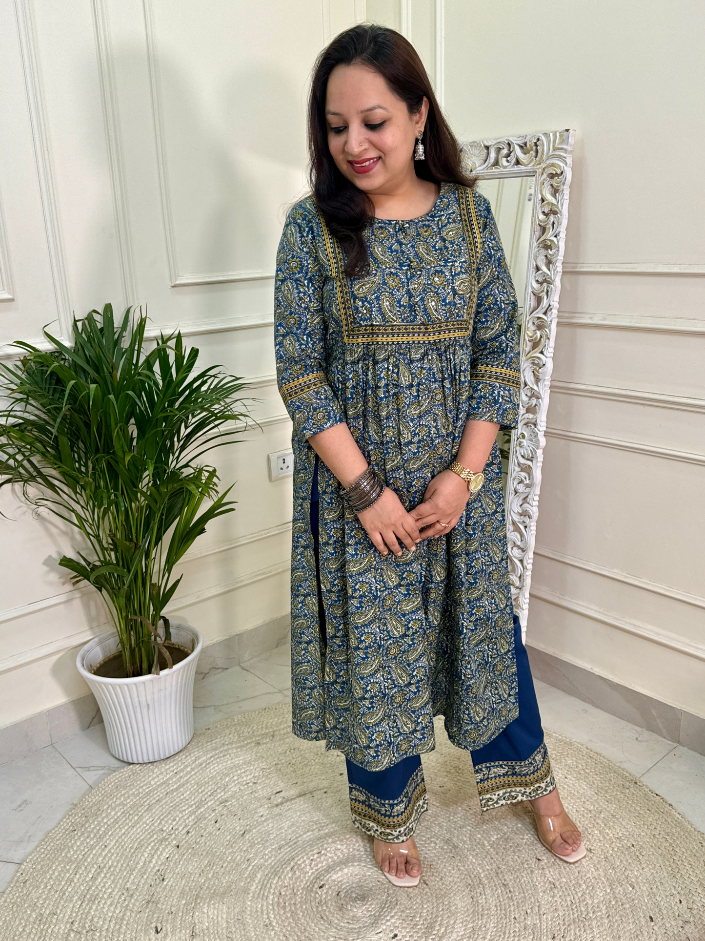 The Kalamkari Kurta Set-Blue Colour