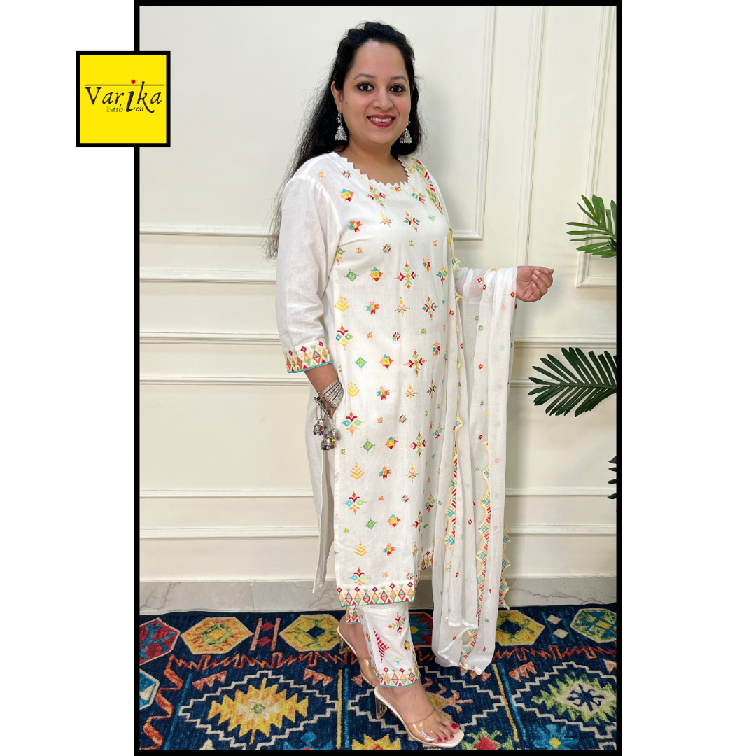 Cotton Flex Embroidered 3 Piece Suit with Embroidered Dupatta White colour