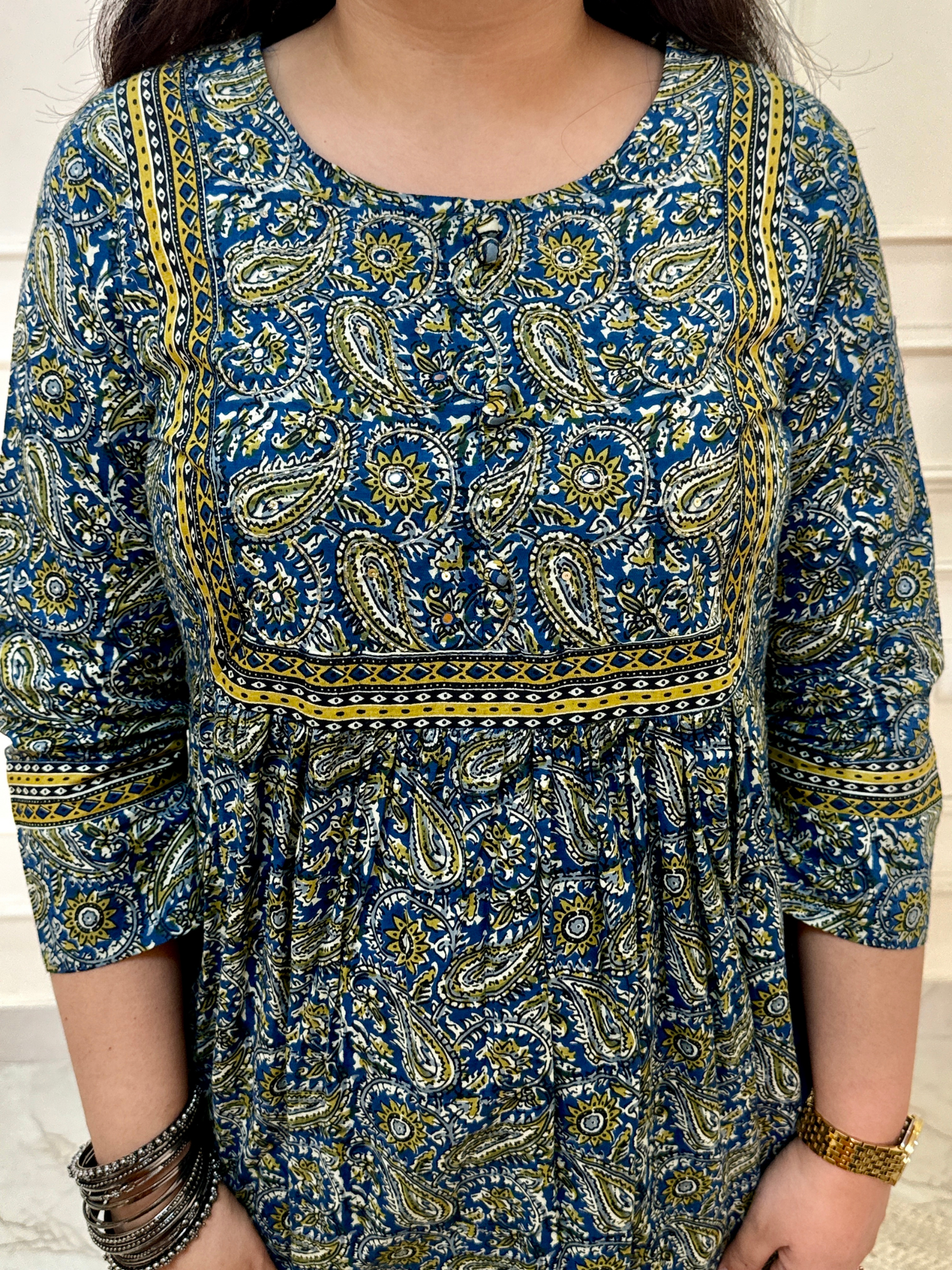 The Kalamkari Kurta Set-Blue Colour