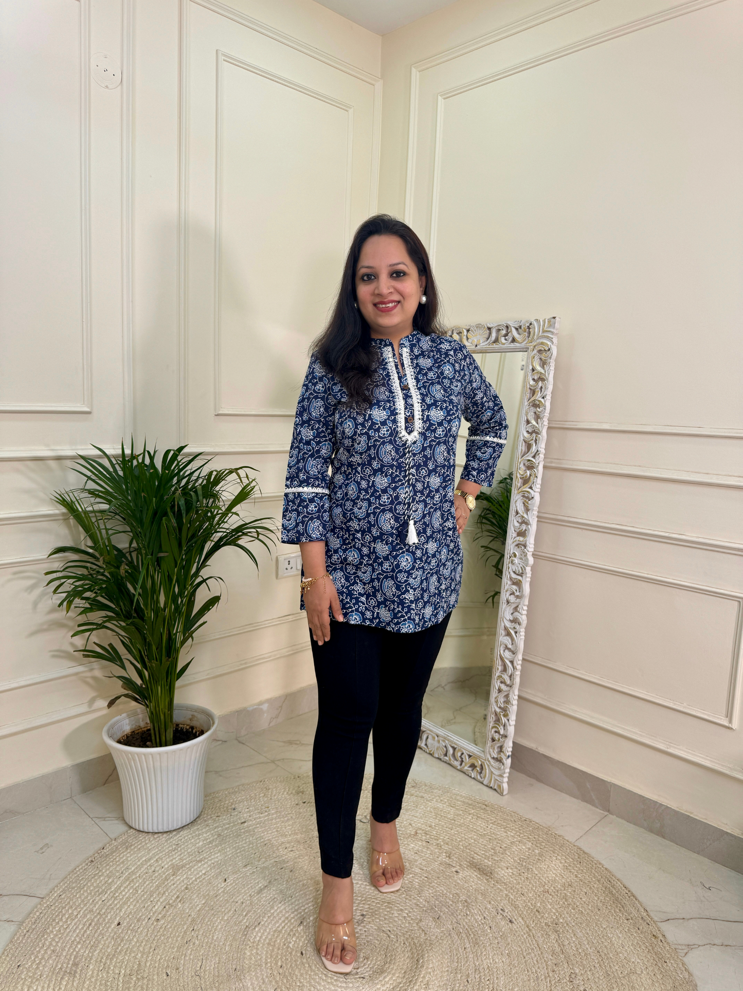 Indigo Print Short Kurti for Jeans