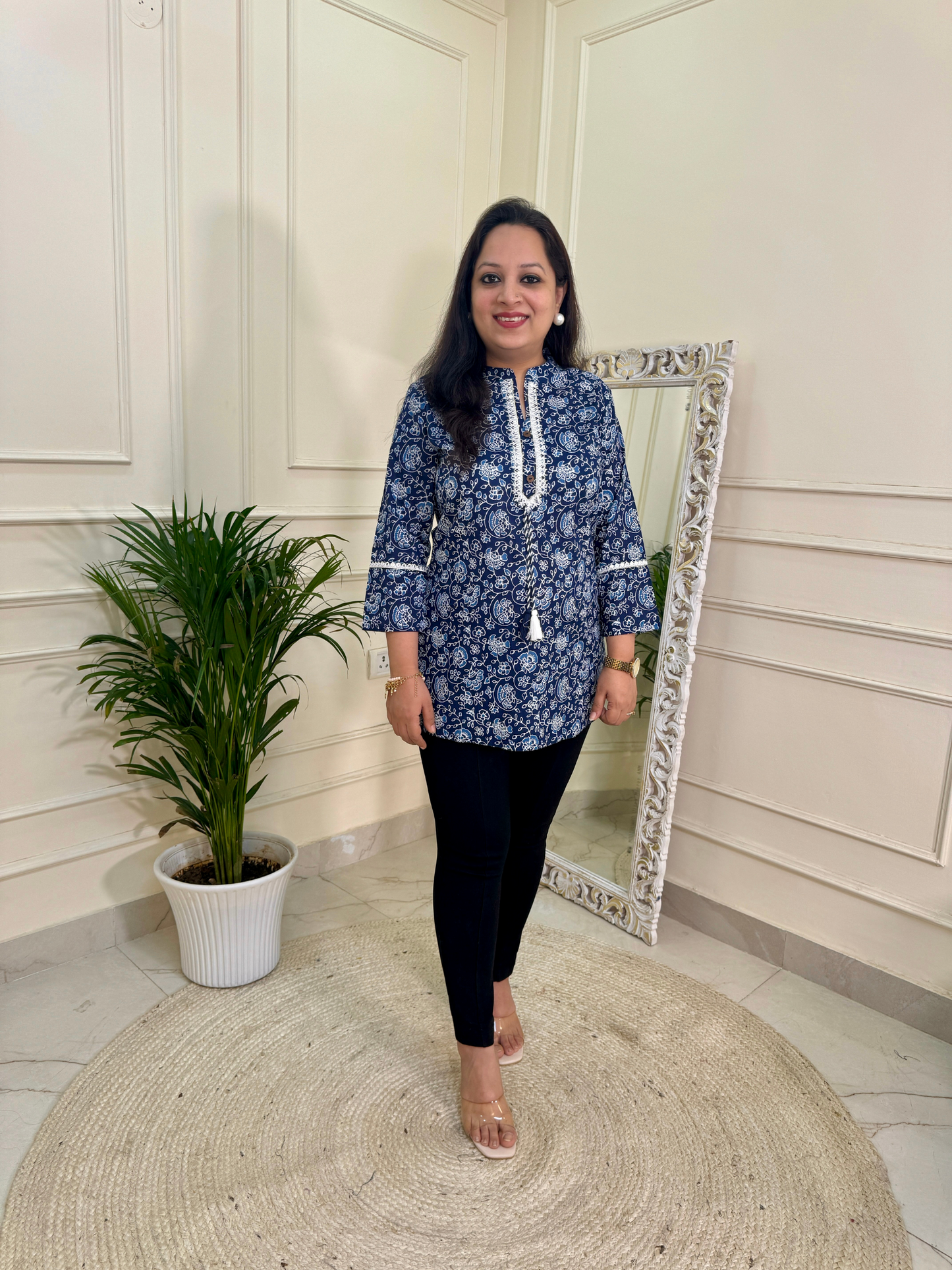 Indigo Print Short Kurti for Jeans