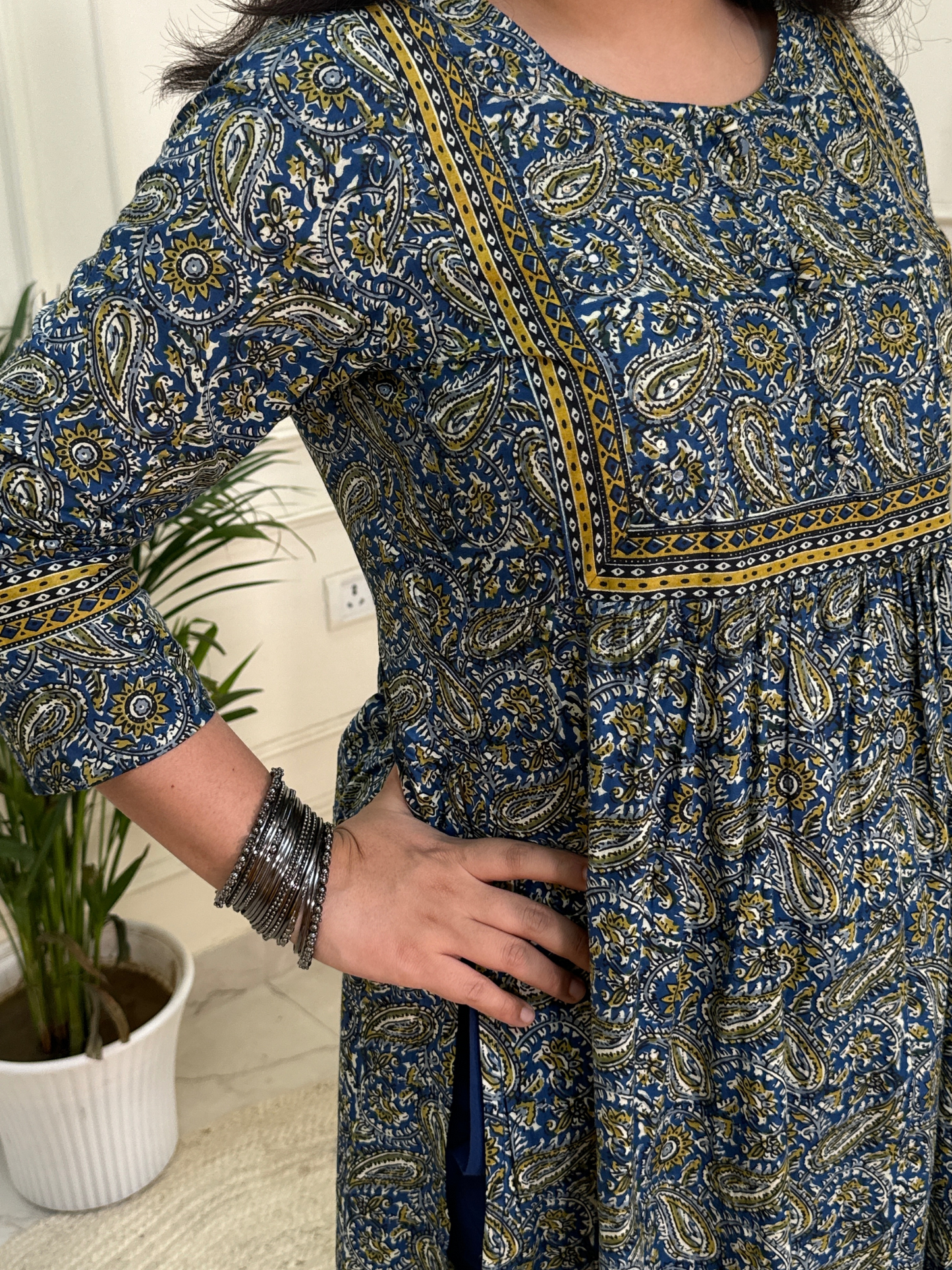 The Kalamkari Kurta Set-Blue Colour