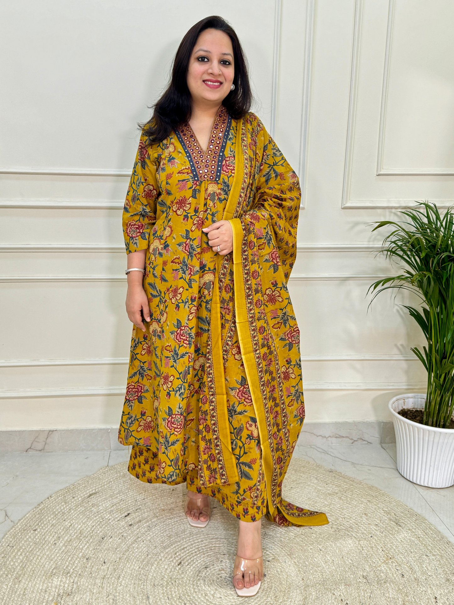 Bagicha A line Suit set-Yellow Colour
