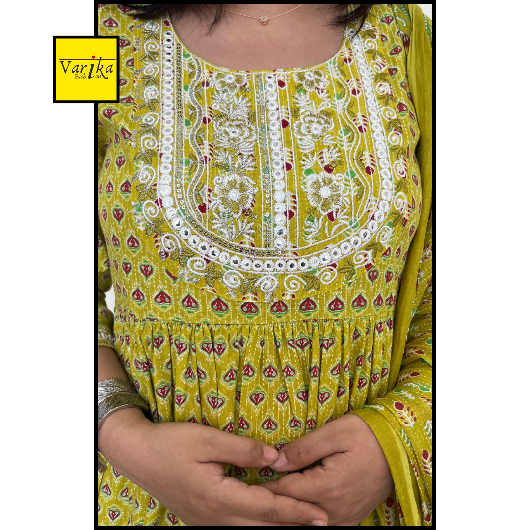Sia Naaira Cut Suit Set-Green Colour