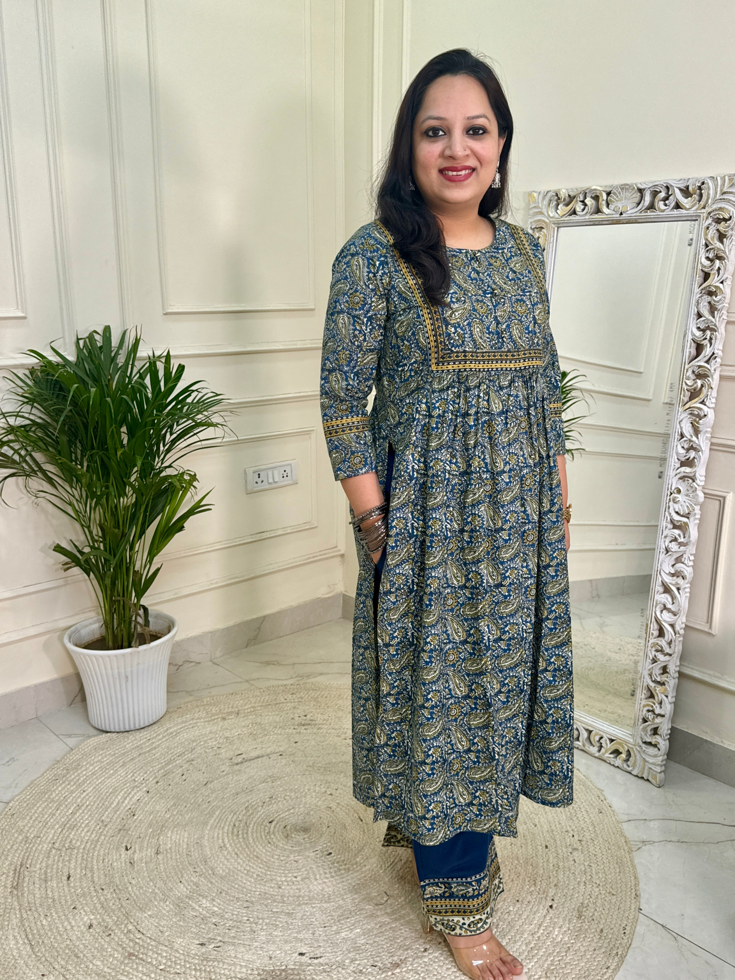 The Kalamkari Kurta Set-Blue Colour
