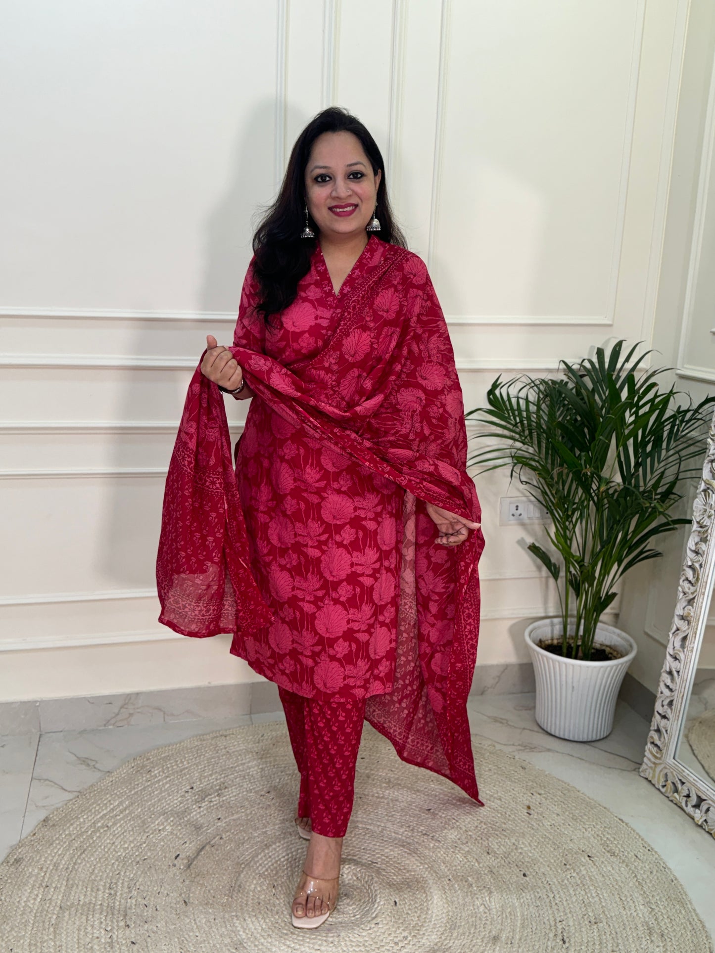 Inara Daily Wear Suit Set-Red Colour