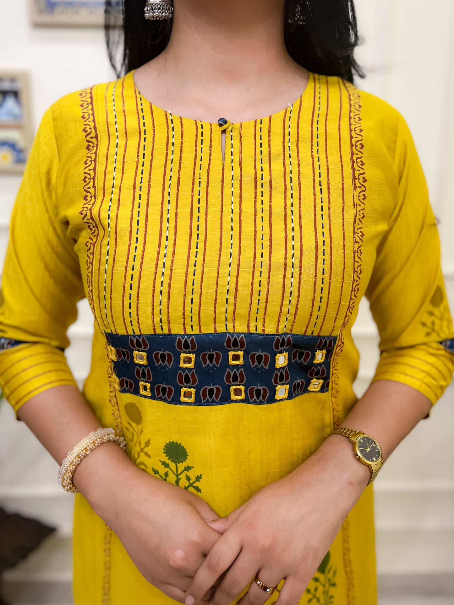 Yellow Aline 2 piece premium Silk Cotton Suit Set with Pockets- Yellow