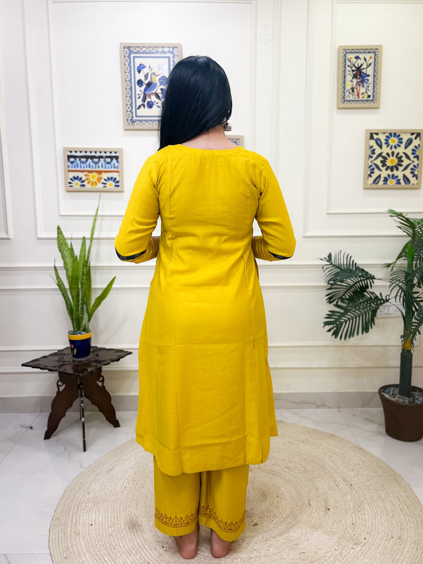 Yellow Aline 2 piece premium Silk Cotton Suit Set with Pockets- Yellow