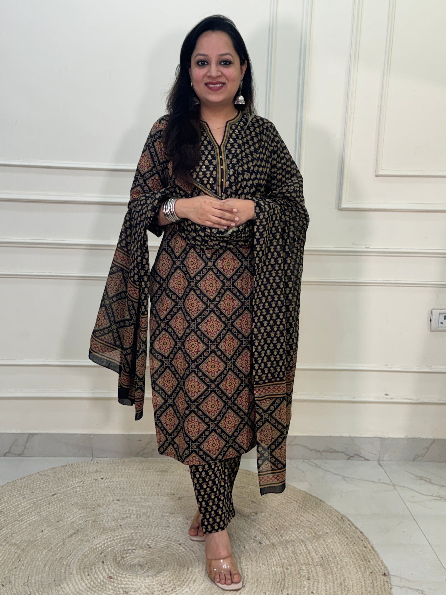 Noorie Black 3 piece premium Cotton Suit Set- Black