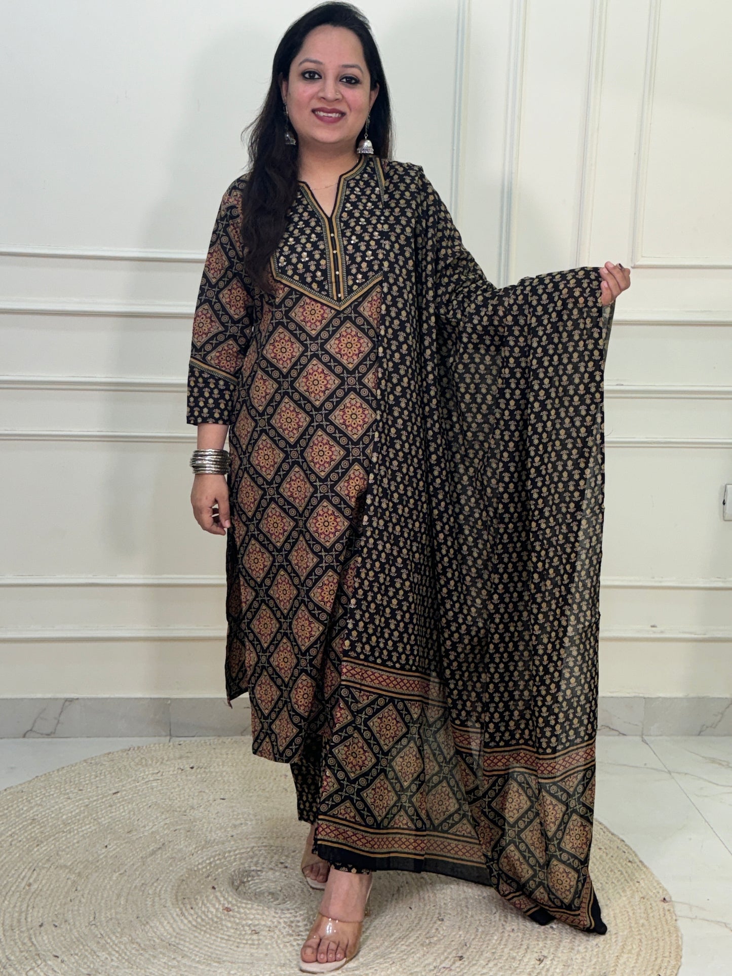 Noorie Black 3 piece premium Cotton Suit Set- Black