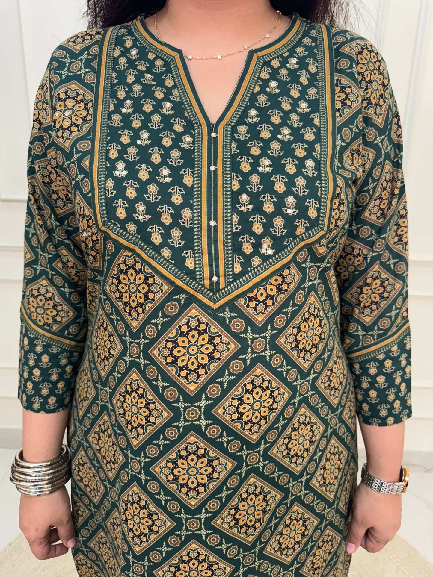 Noorie Ajrakh 3 piece premium Cotton Suit Set- Green