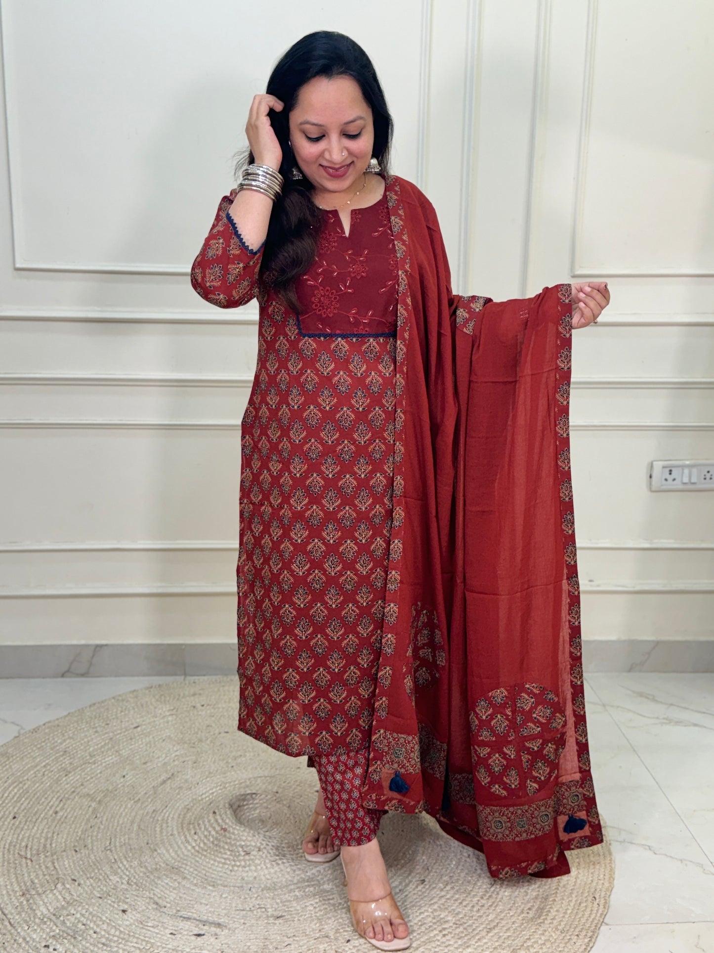 Jahan Maroon 3 piece premium Cotton Suit Set- Maroon