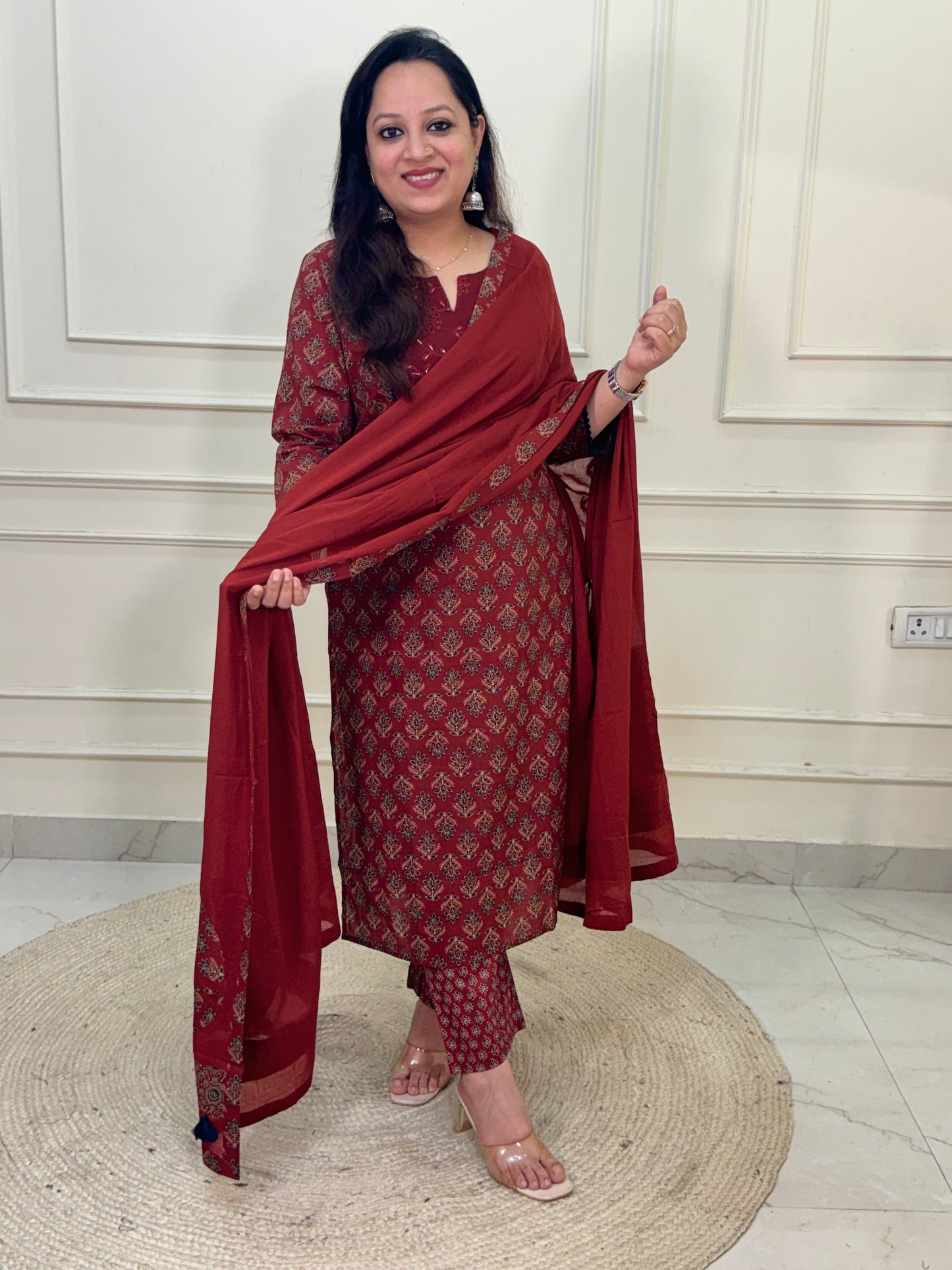 Jahan Maroon 3 piece premium Cotton Suit Set- Maroon
