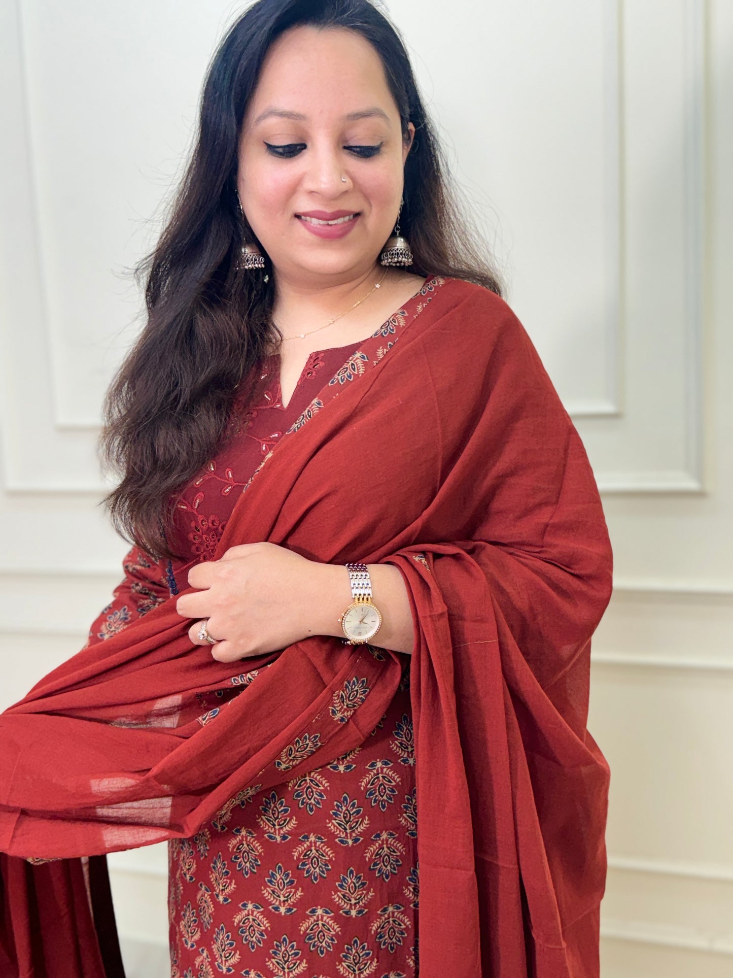 Jahan Maroon 3 piece premium Cotton Suit Set- Maroon