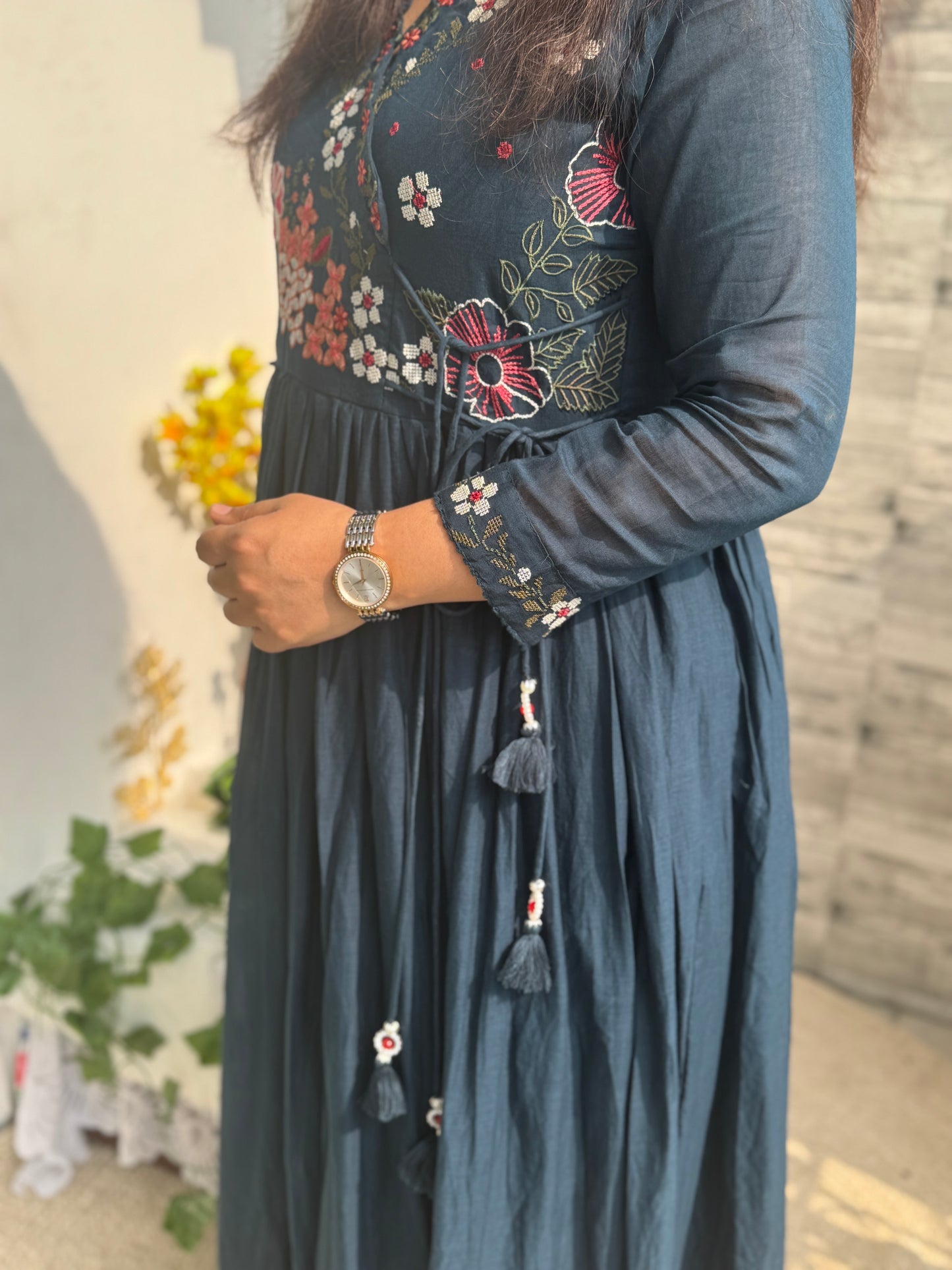 Aaina Teal Mul Anarkali Suit set- Teal Colour