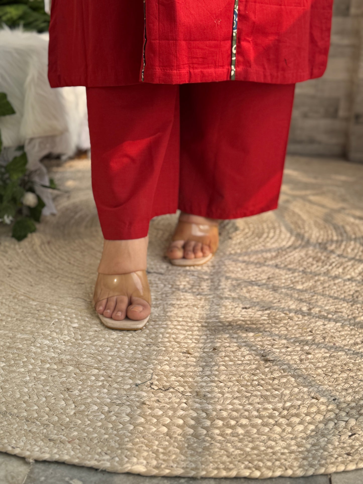 Siya Aline 3 piece premium Cotton Suit Set- Red