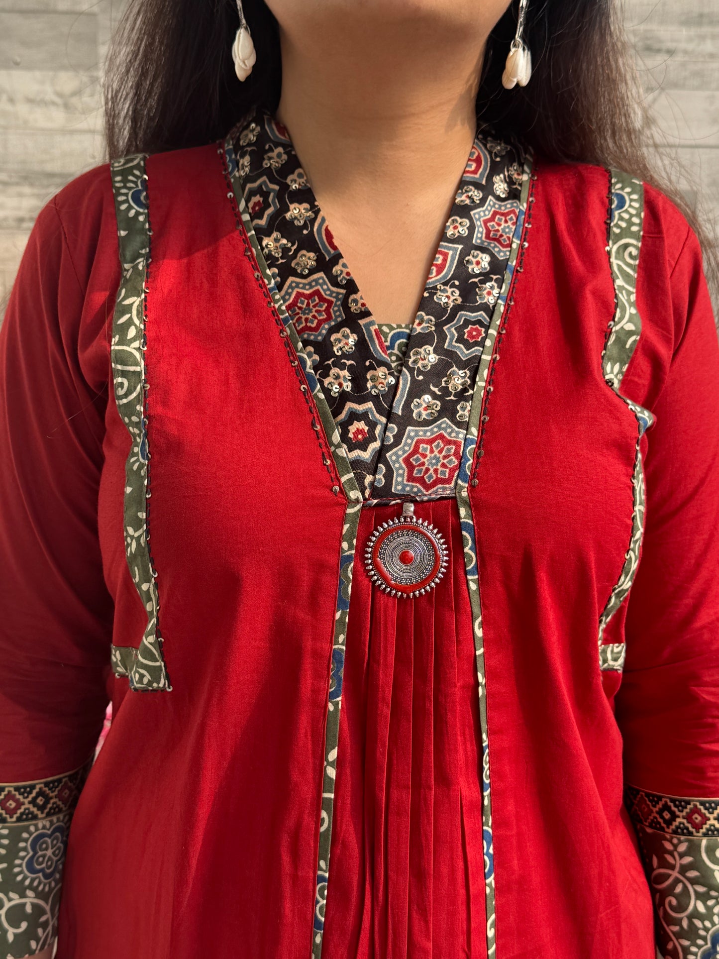 Siya Aline 3 piece premium Cotton Suit Set- Red