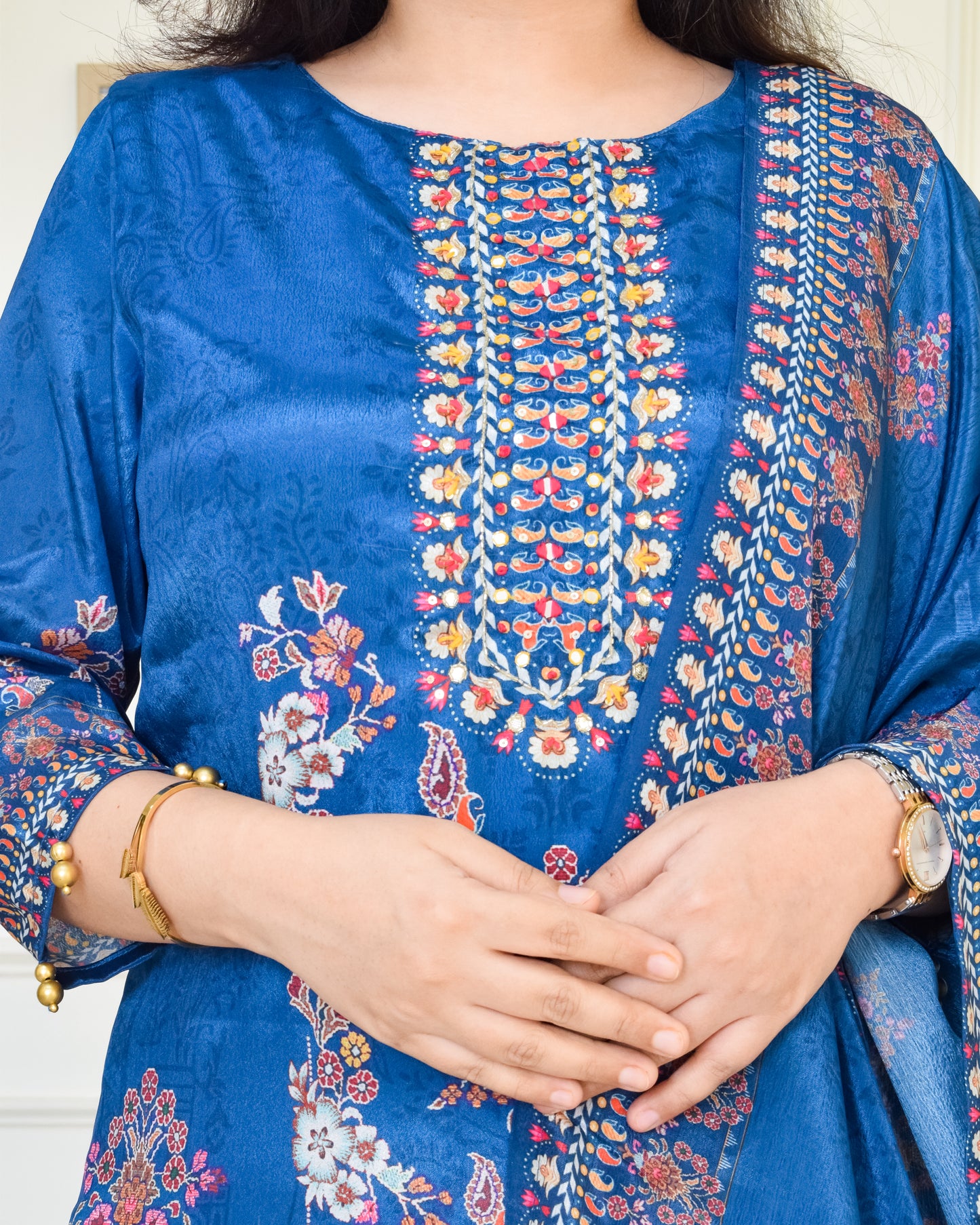 Palazzo Digital Print Crepe Suit Set- Teal