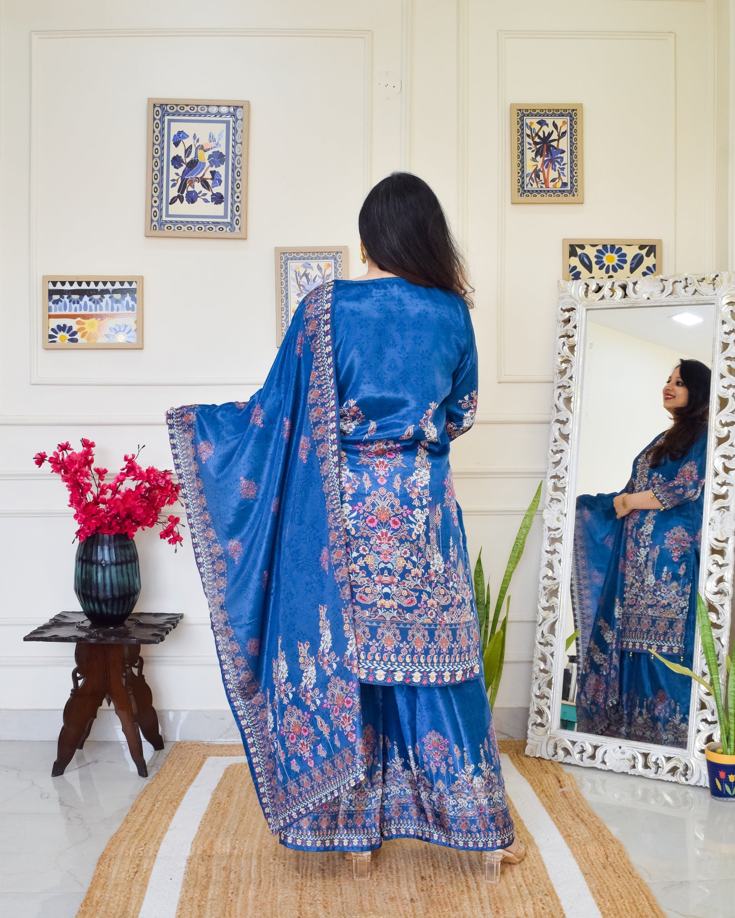 Palazzo Digital Print Crepe Suit Set- Teal