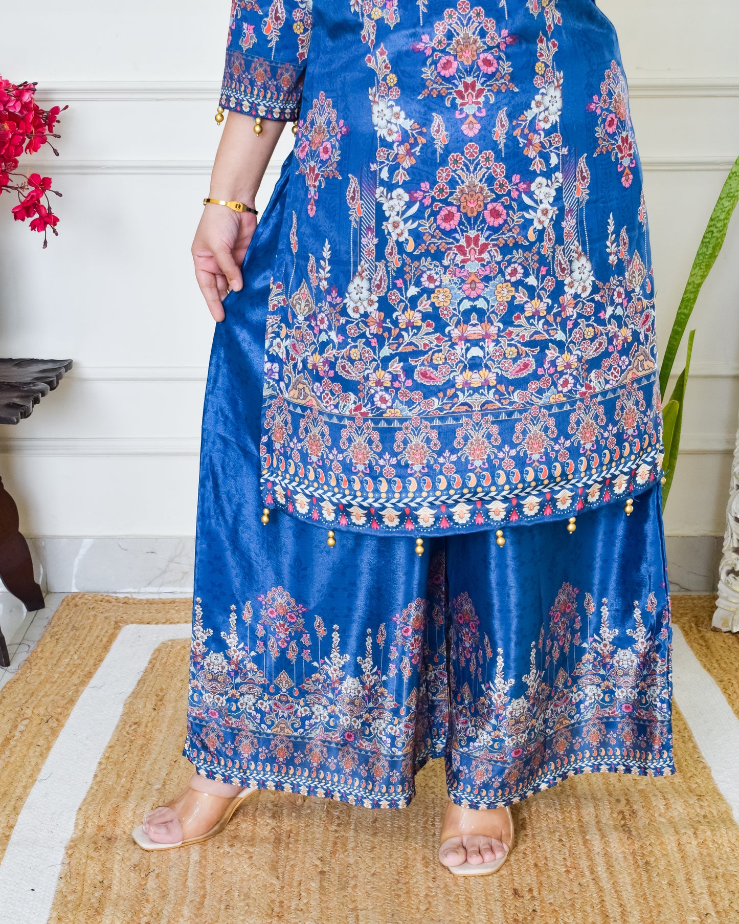 Palazzo Digital Print Crepe Suit Set- Teal