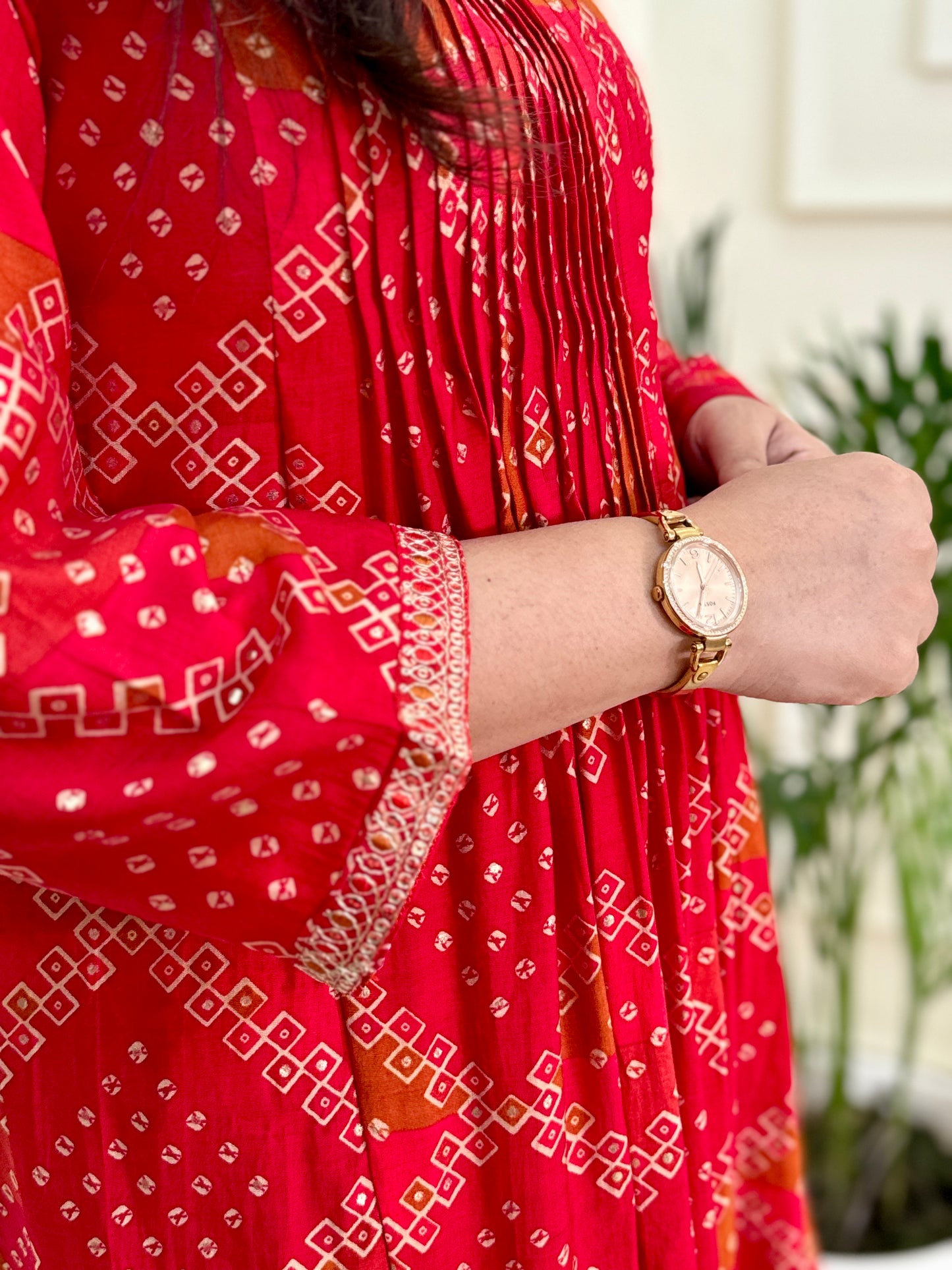 Bandhani Print Premium Modal Suit Set-Red Colour